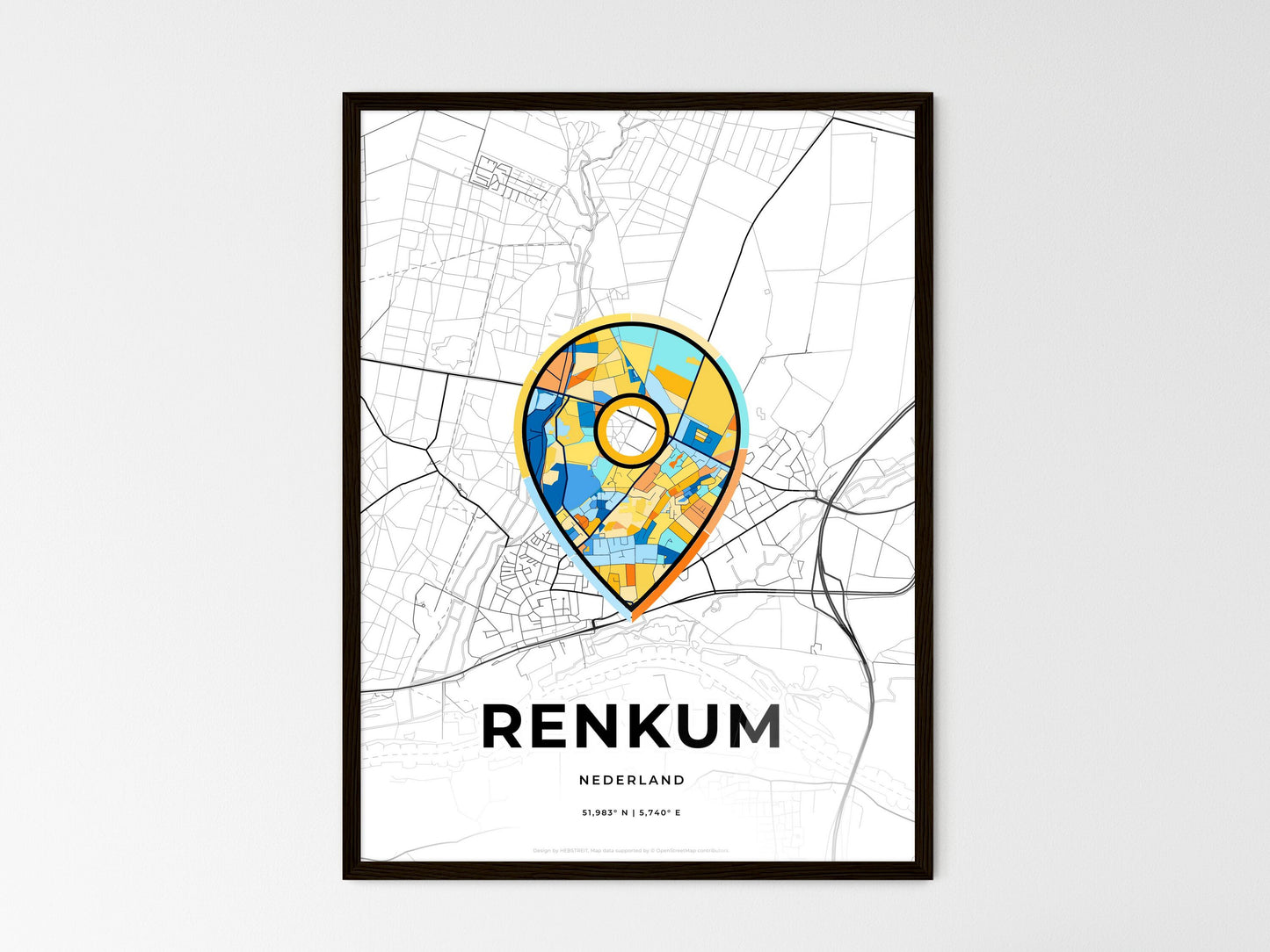 Renkum Netherlands wedding art map with pointer icon
