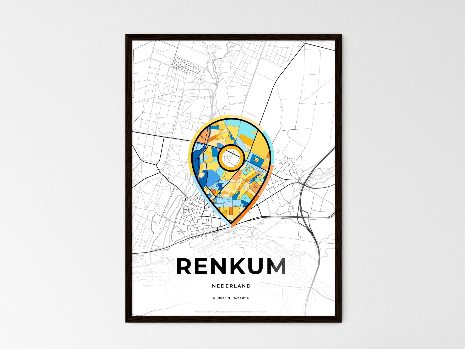 Renkum Netherlands wedding art map with pointer icon