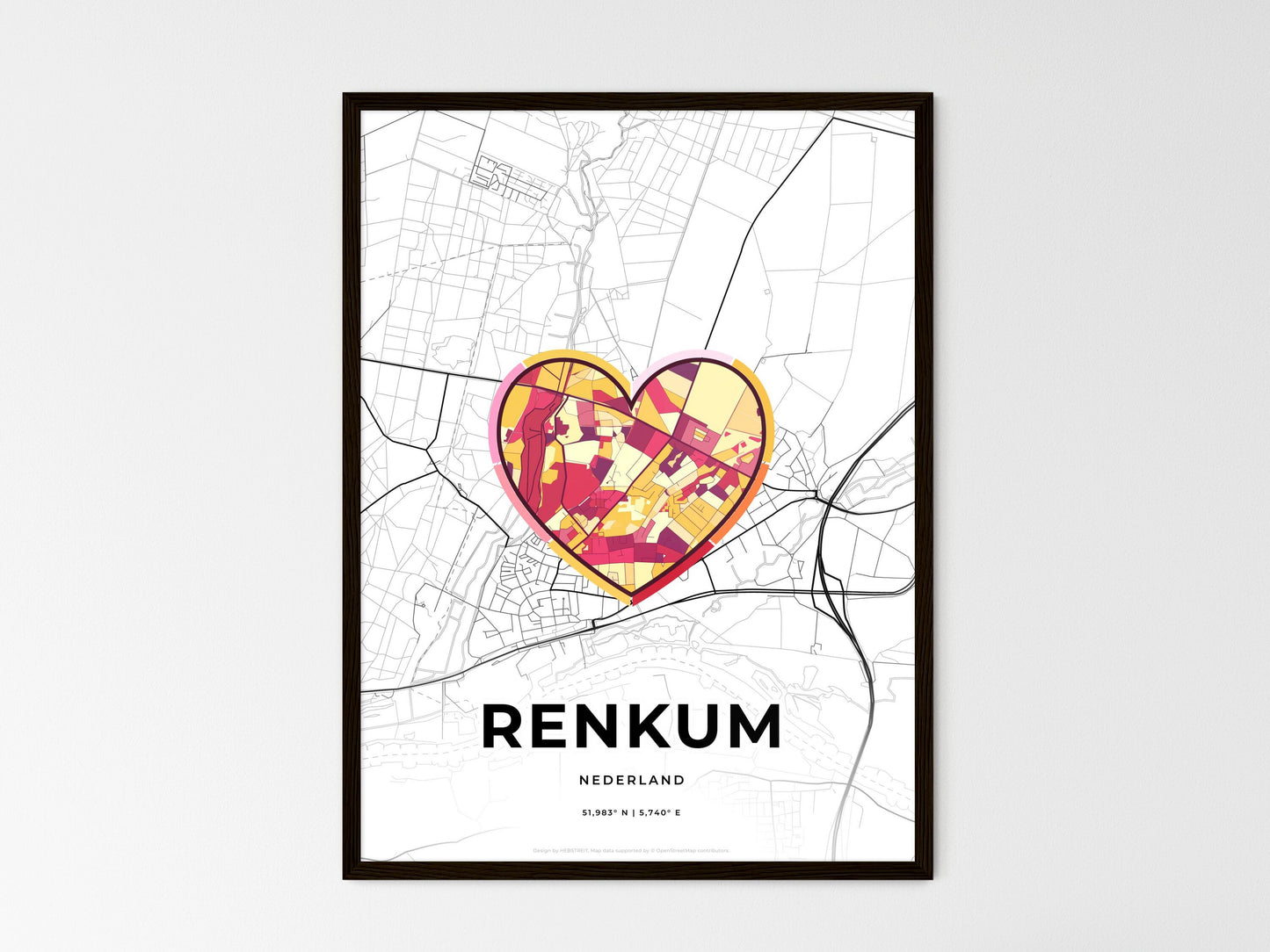 Renkum Netherlands wedding art map with heart icon