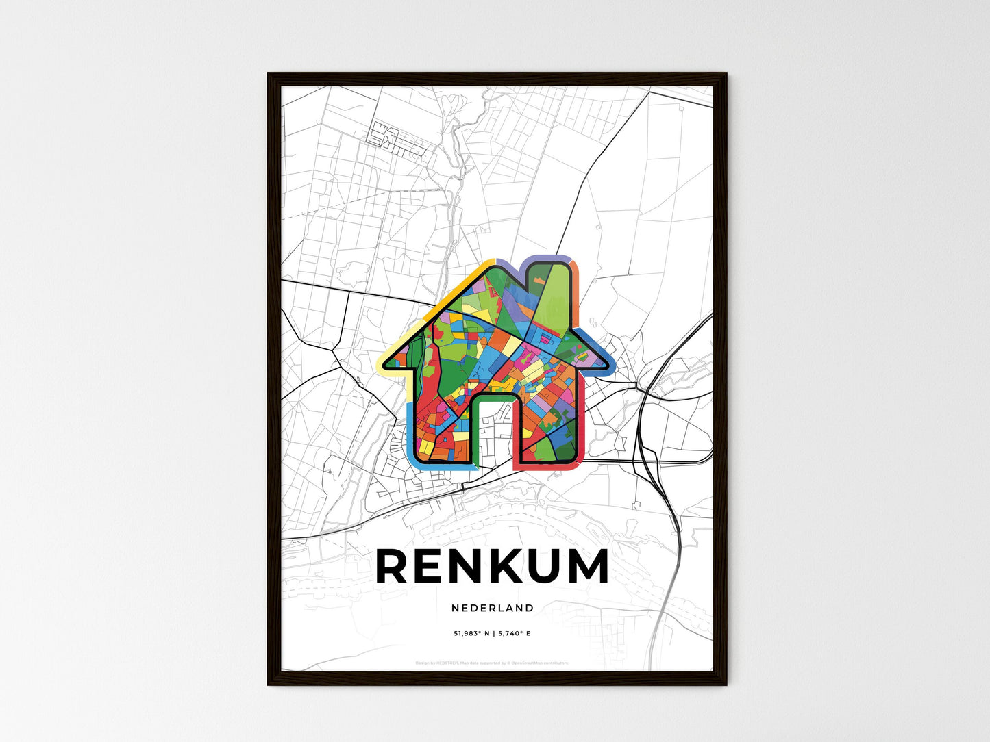 Renkum Netherlands wedding art map with home icon