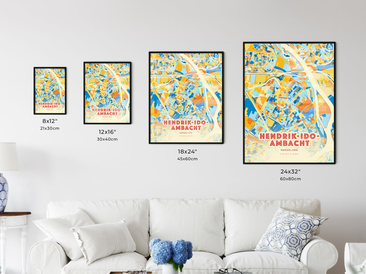 Colorful HENDRIK-IDO-AMBACHT NETHERLANDS Fine Art Map Blue Orange