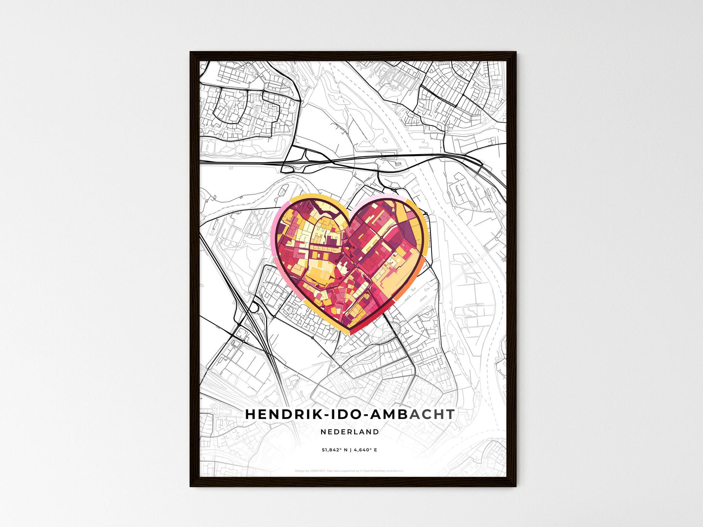 Hendrik-Ido-Ambacht Netherlands wedding art map with heart icon