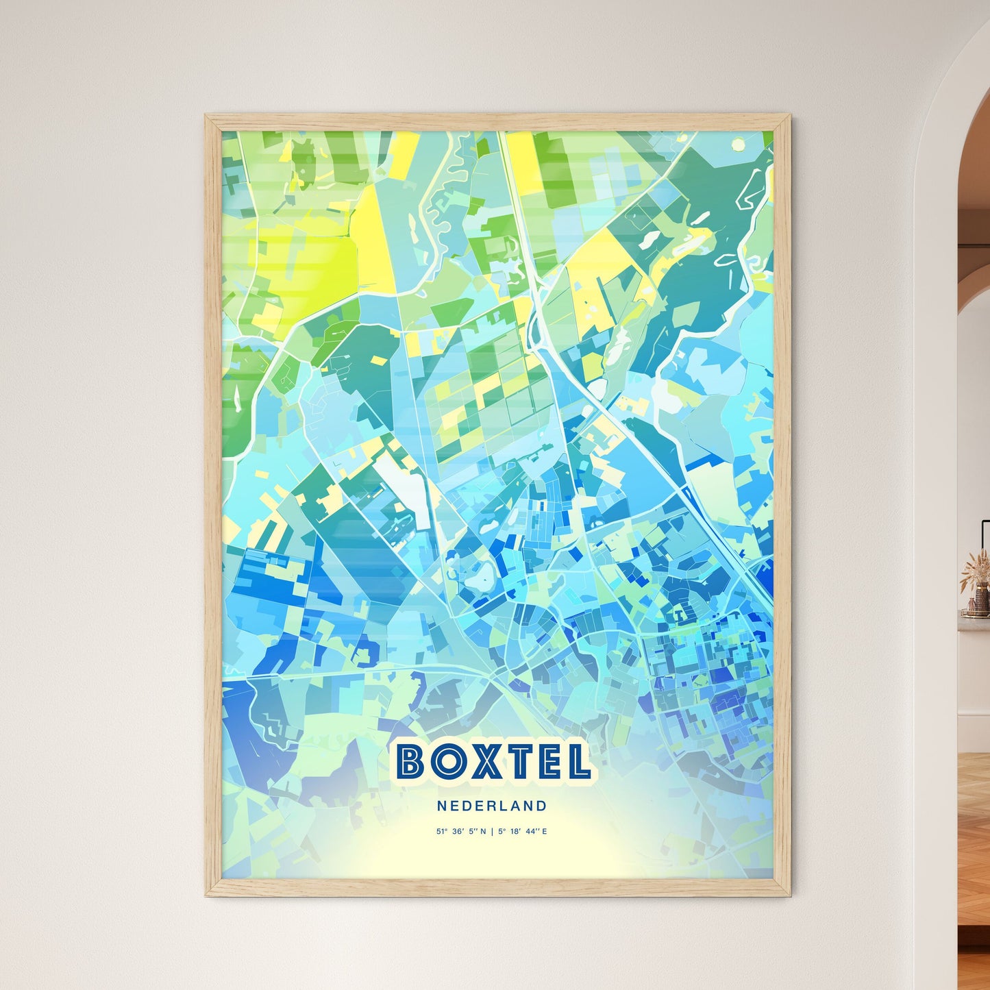 Colorful BOXTEL NETHERLANDS Fine Art Map Cool Blue