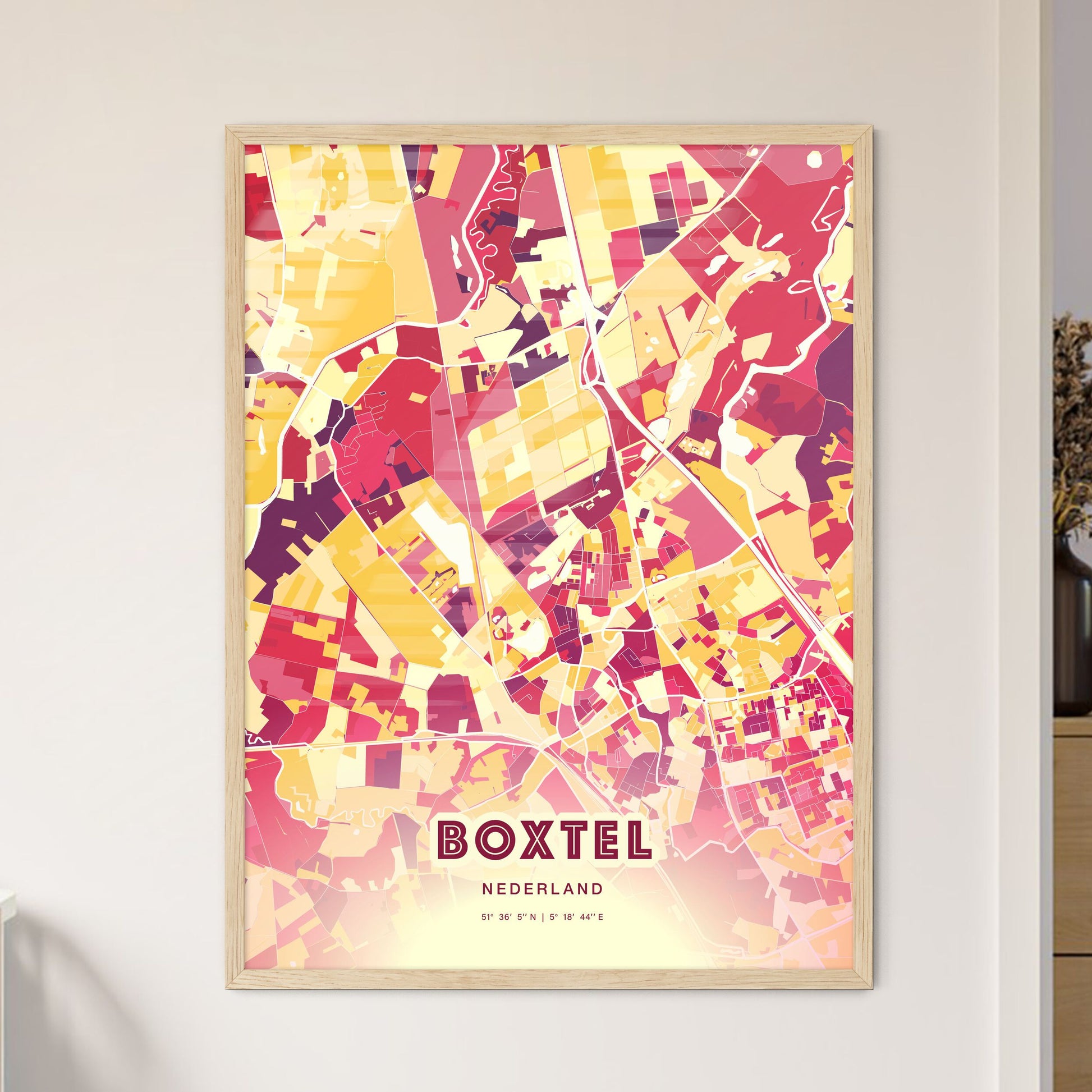 Colorful BOXTEL NETHERLANDS Fine Art Map Hot Red