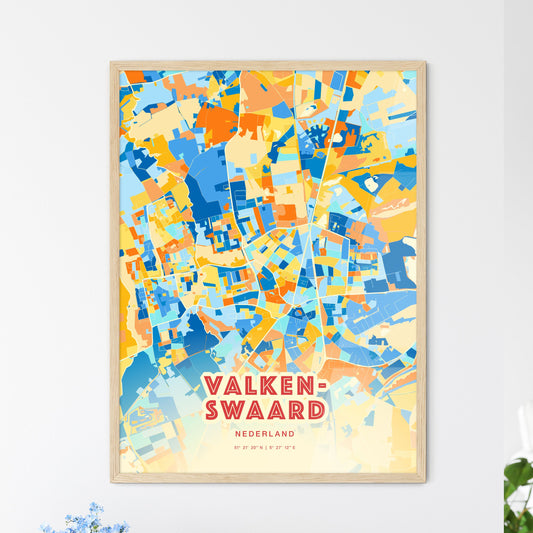 Colorful VALKENSWAARD NETHERLANDS Fine Art Map Blue Orange