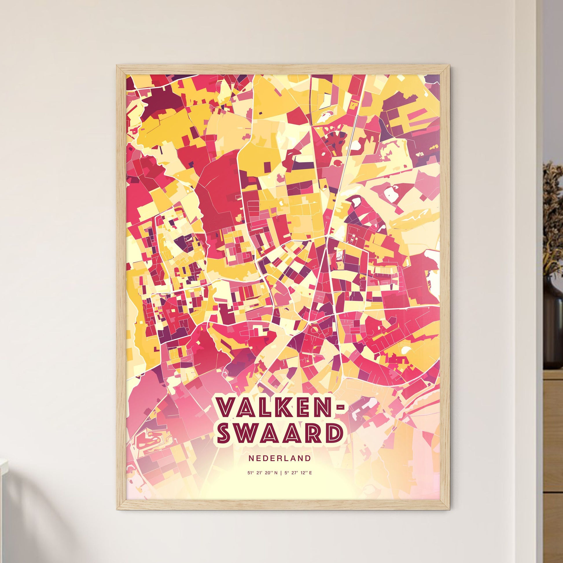 Colorful VALKENSWAARD NETHERLANDS Fine Art Map Hot Red