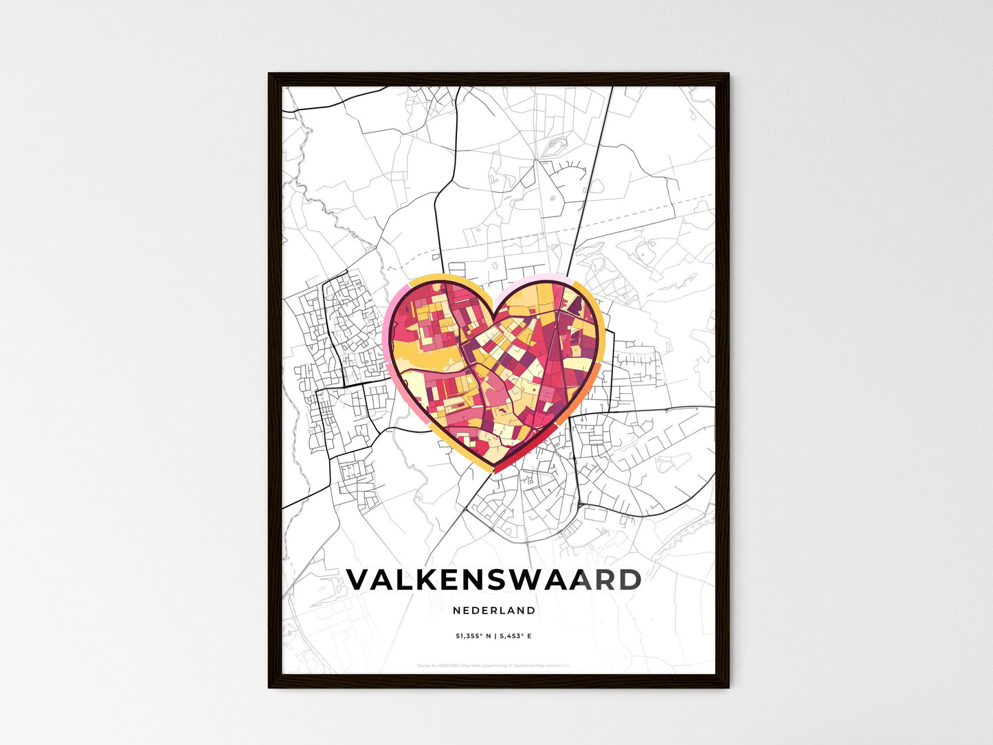 Valkenswaard Netherlands wedding art map with heart icon