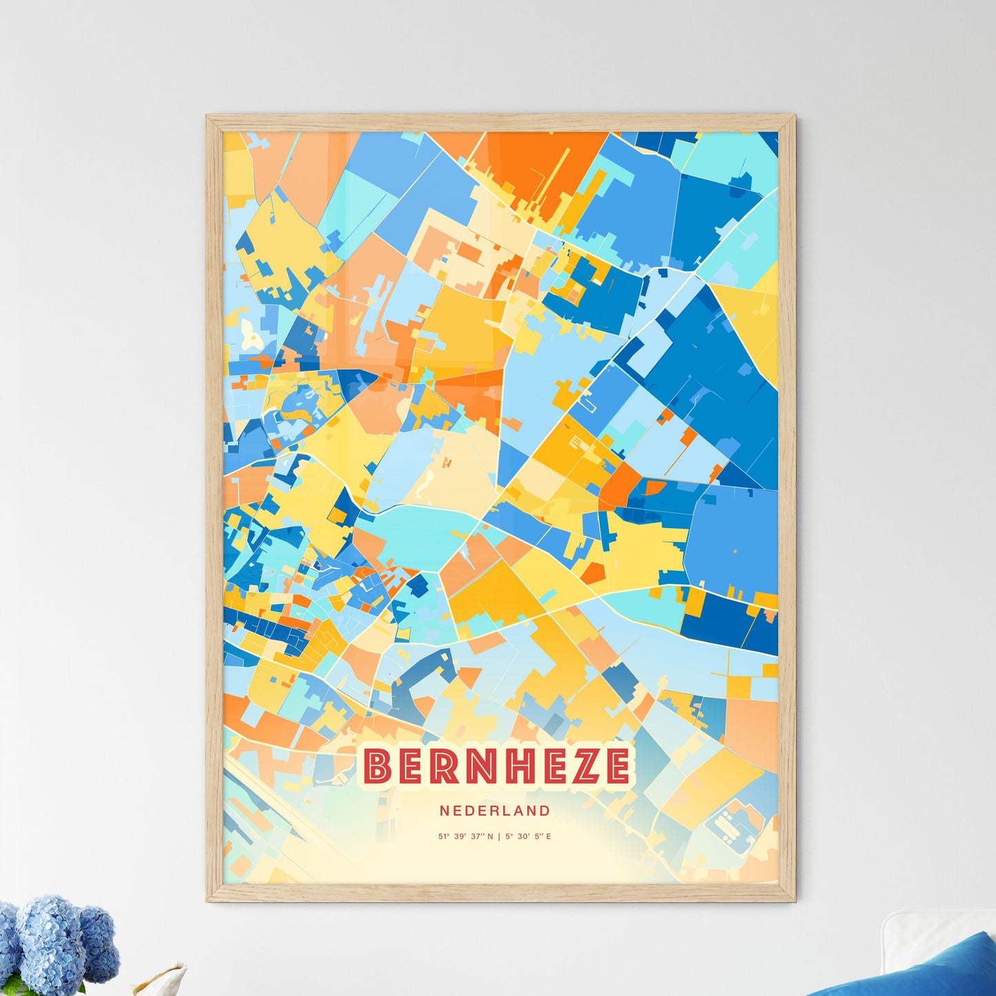 Colorful BERNHEZE NETHERLANDS Fine Art Map Blue Orange