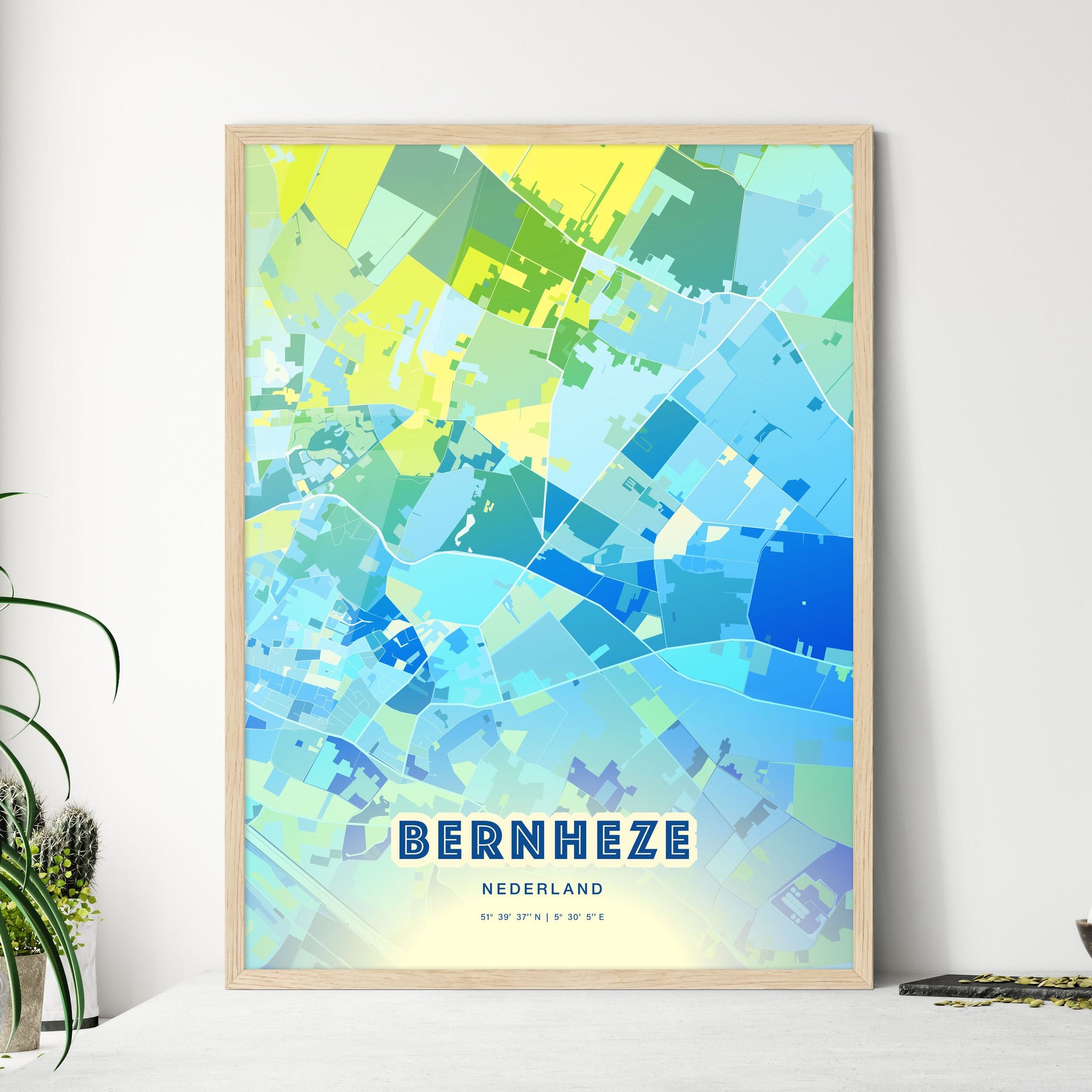 Colorful BERNHEZE NETHERLANDS Fine Art Map Cool Blue