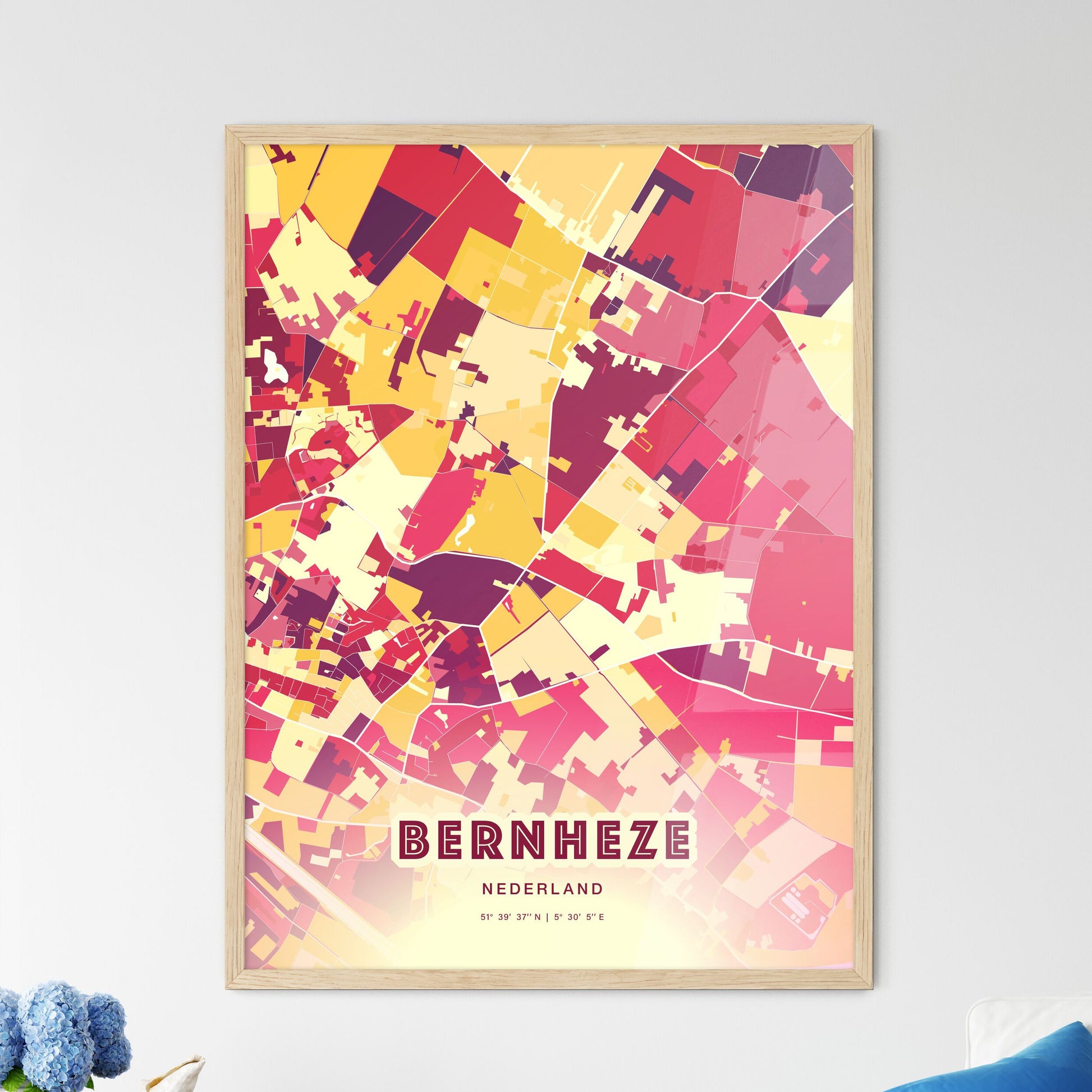 Colorful BERNHEZE NETHERLANDS Fine Art Map Hot Red