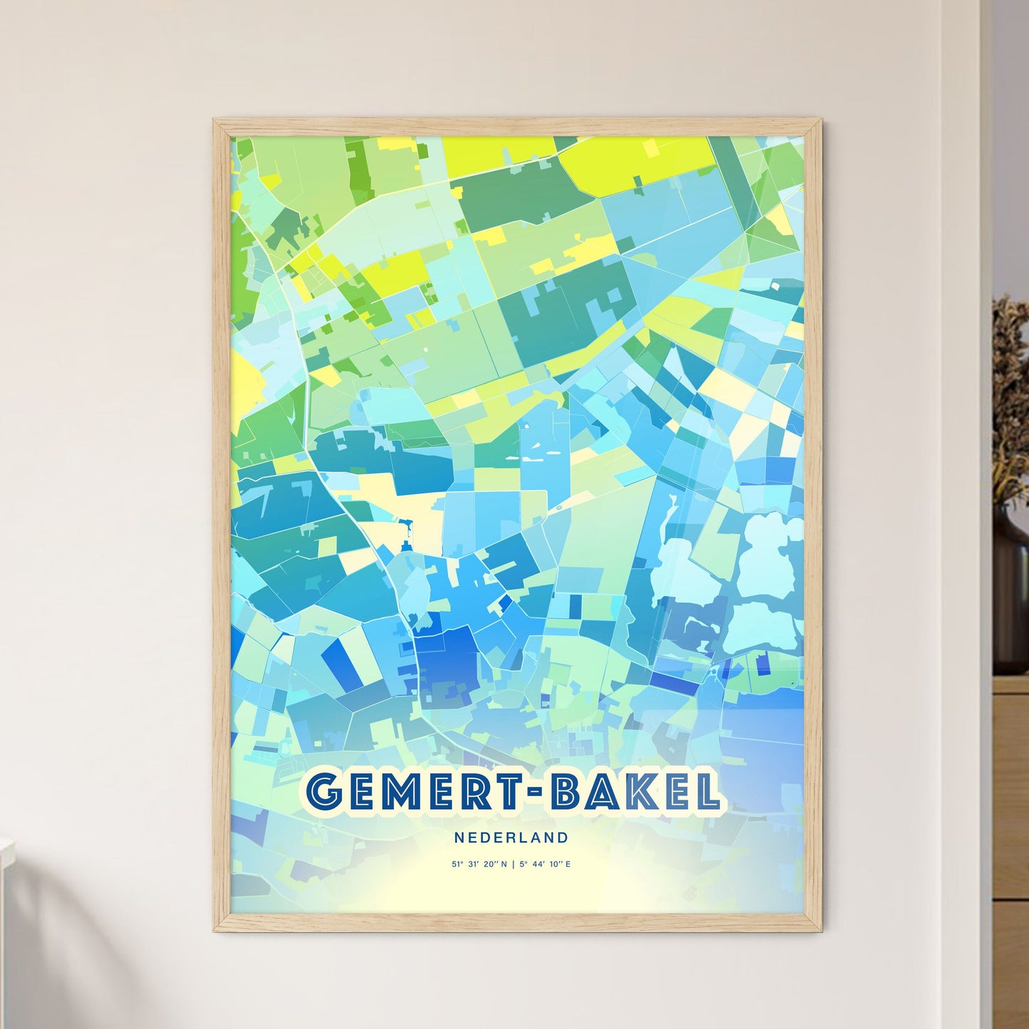 Colorful GEMERT-BAKEL NETHERLANDS Fine Art Map Cool Blue