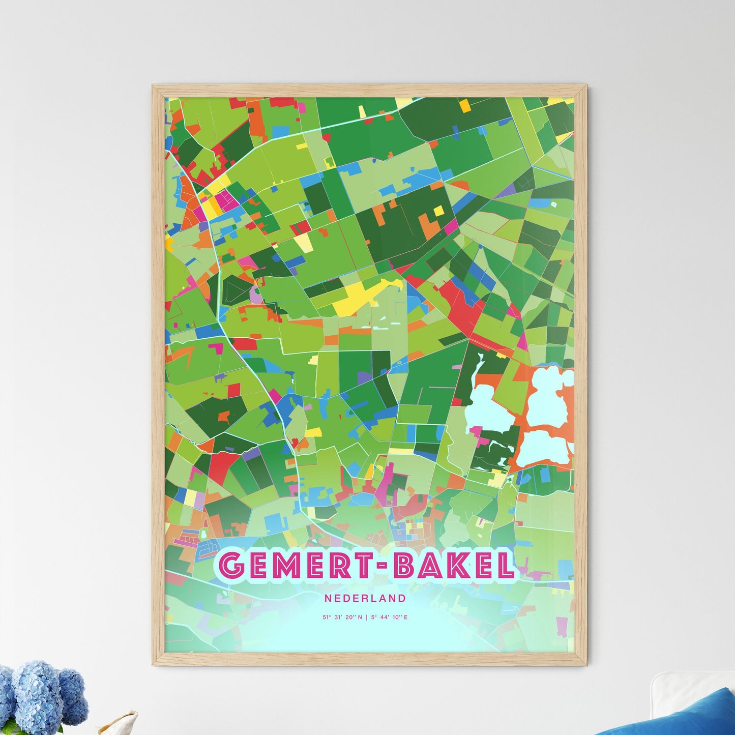 Colorful GEMERT-BAKEL NETHERLANDS Fine Art Map Crazy Colors