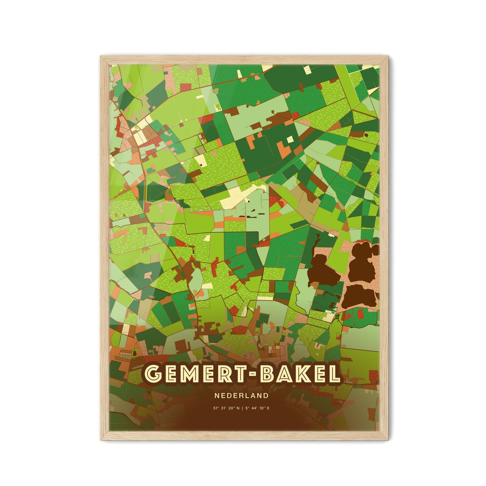 Colorful GEMERT-BAKEL NETHERLANDS Fine Art Map Farmhouse