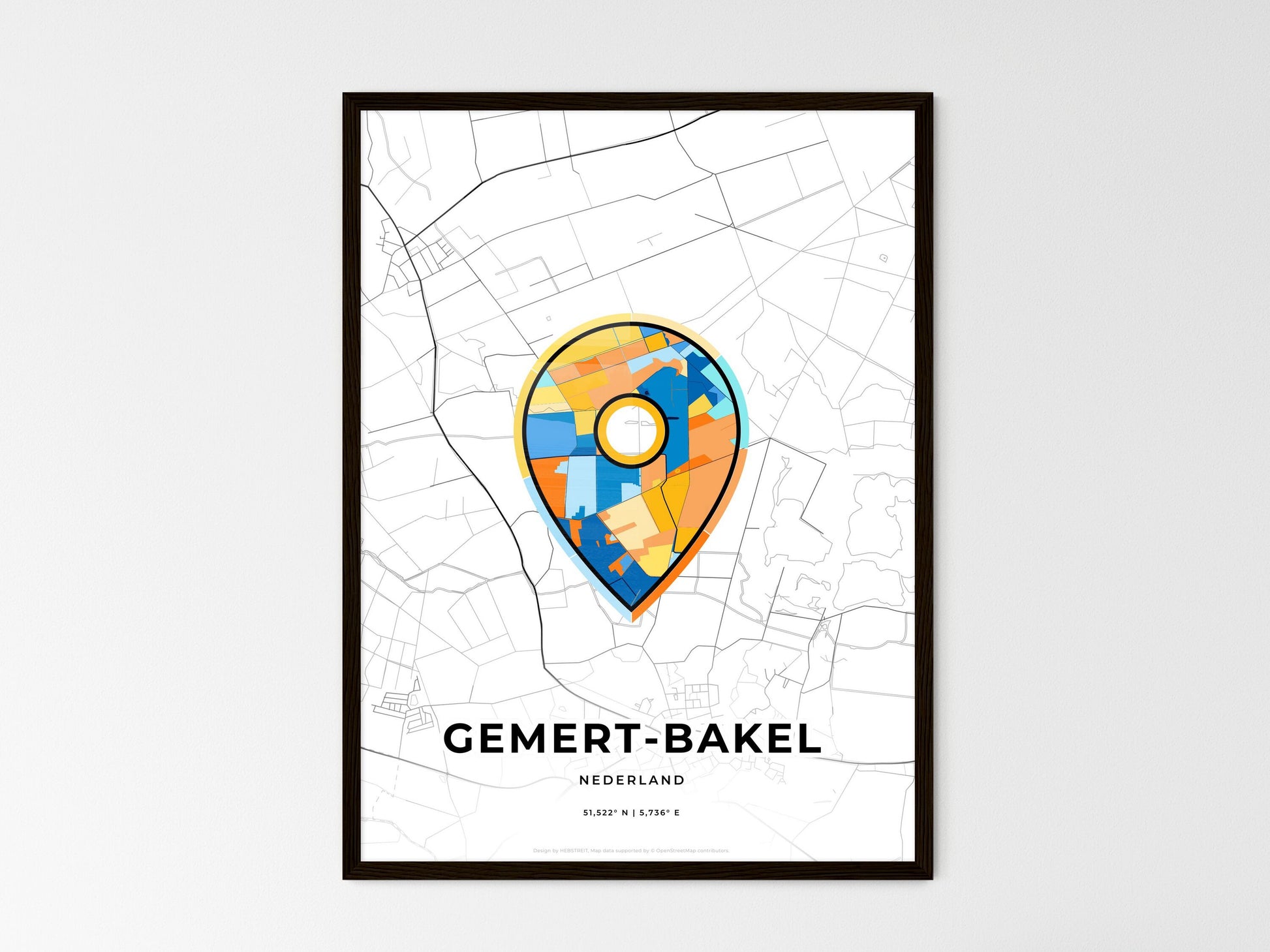 Gemert-Bakel Netherlands wedding art map with pointer icon