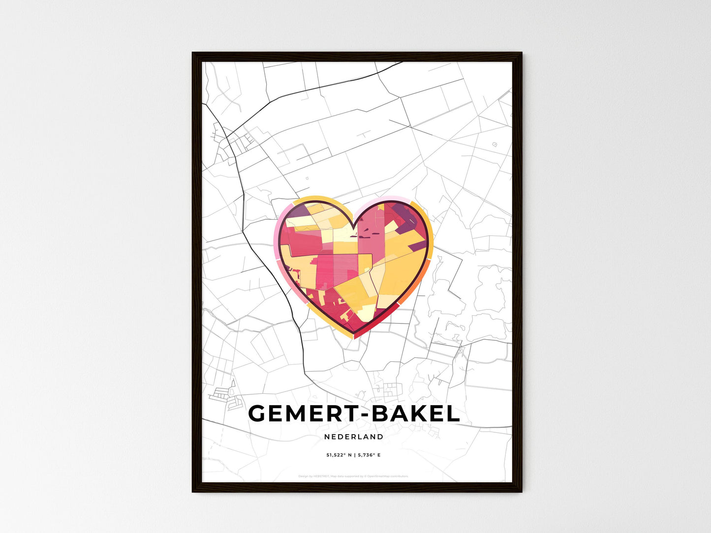 Gemert-Bakel Netherlands wedding art map with heart icon