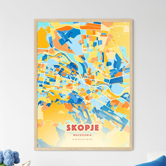 Colorful Skopje North Macedonia Fine Art Map Blue Orange