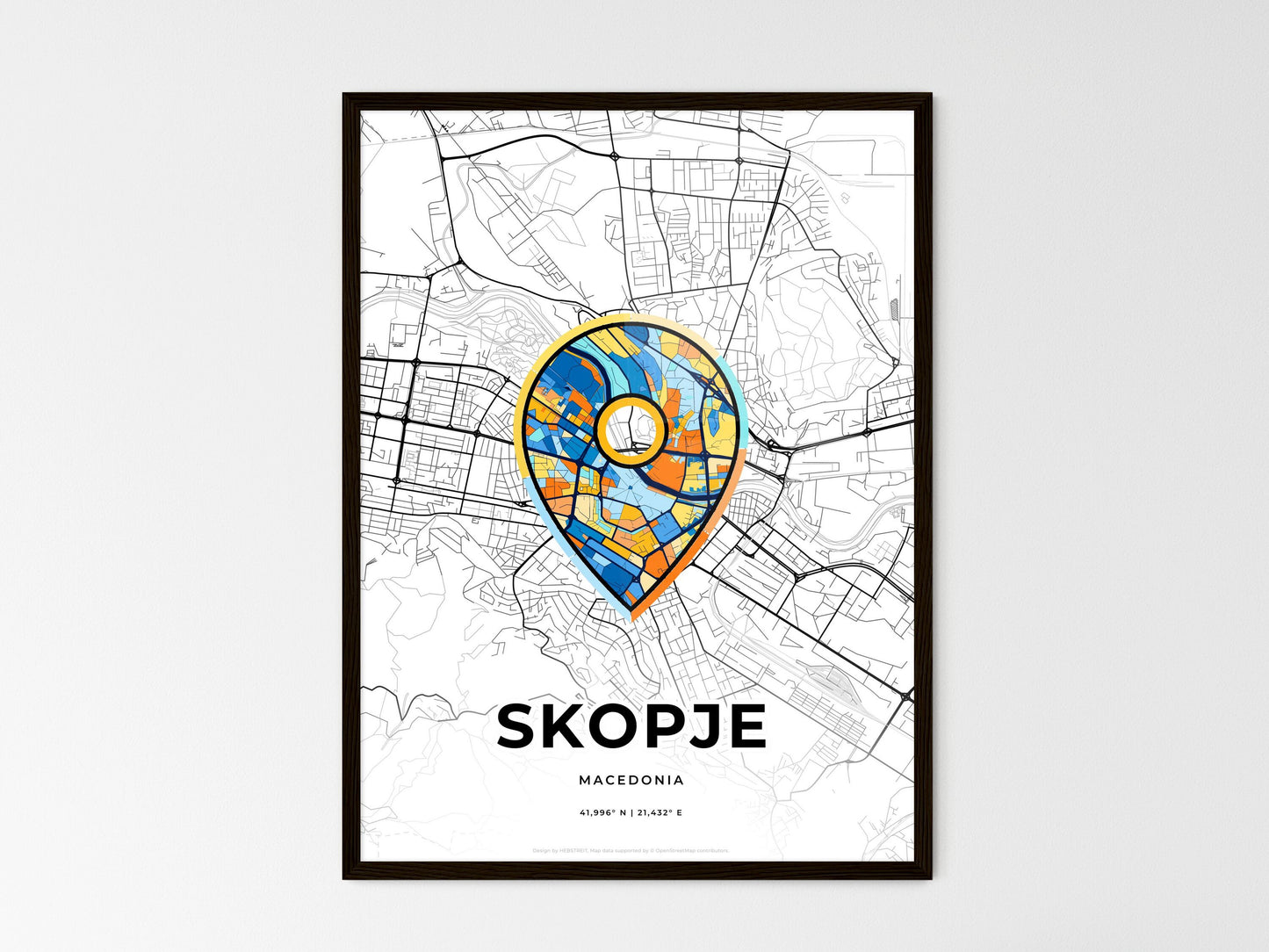 Skopje North Macedonia wedding art map with pointer icon
