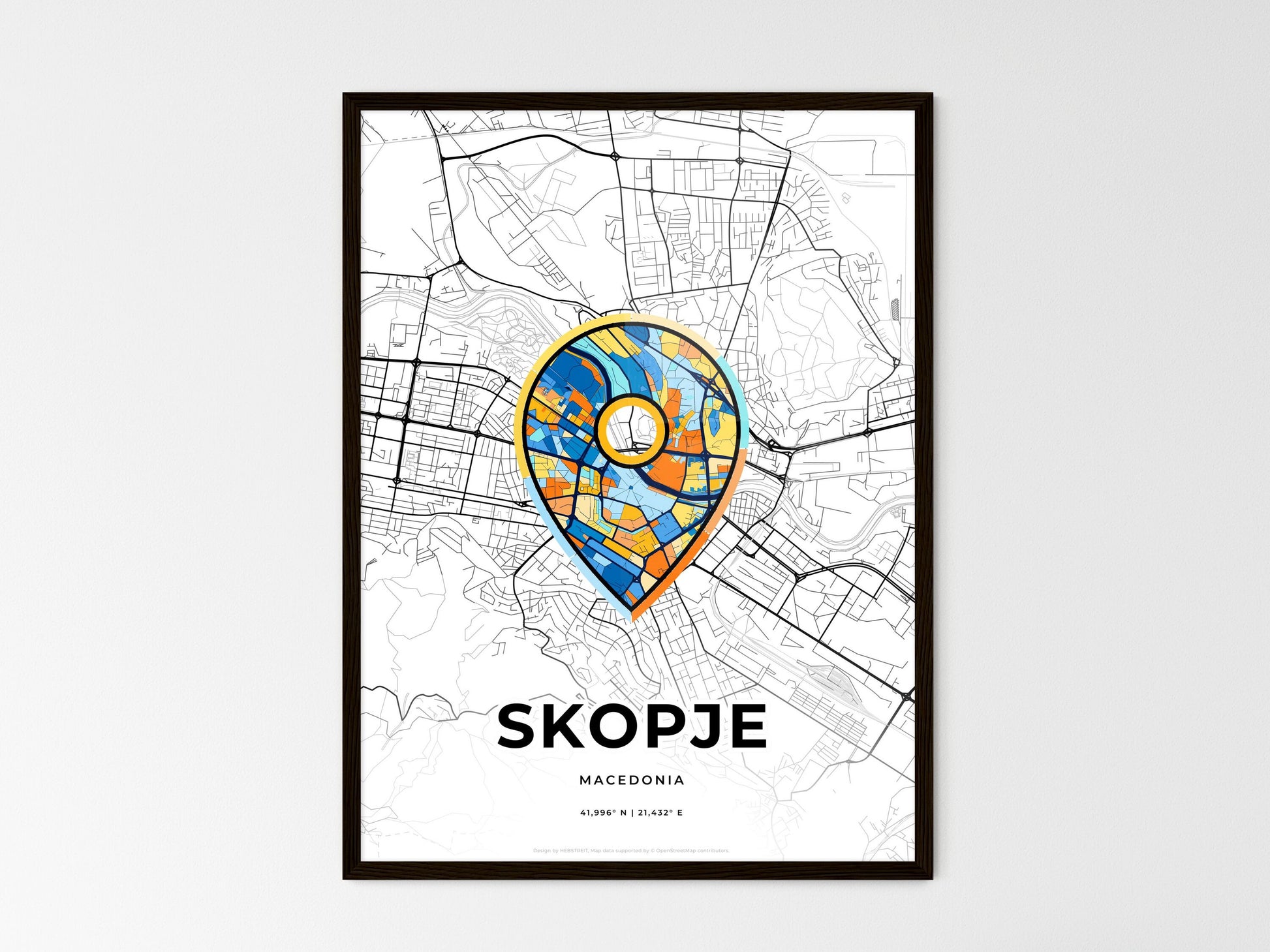 Skopje North Macedonia wedding art map with pointer icon