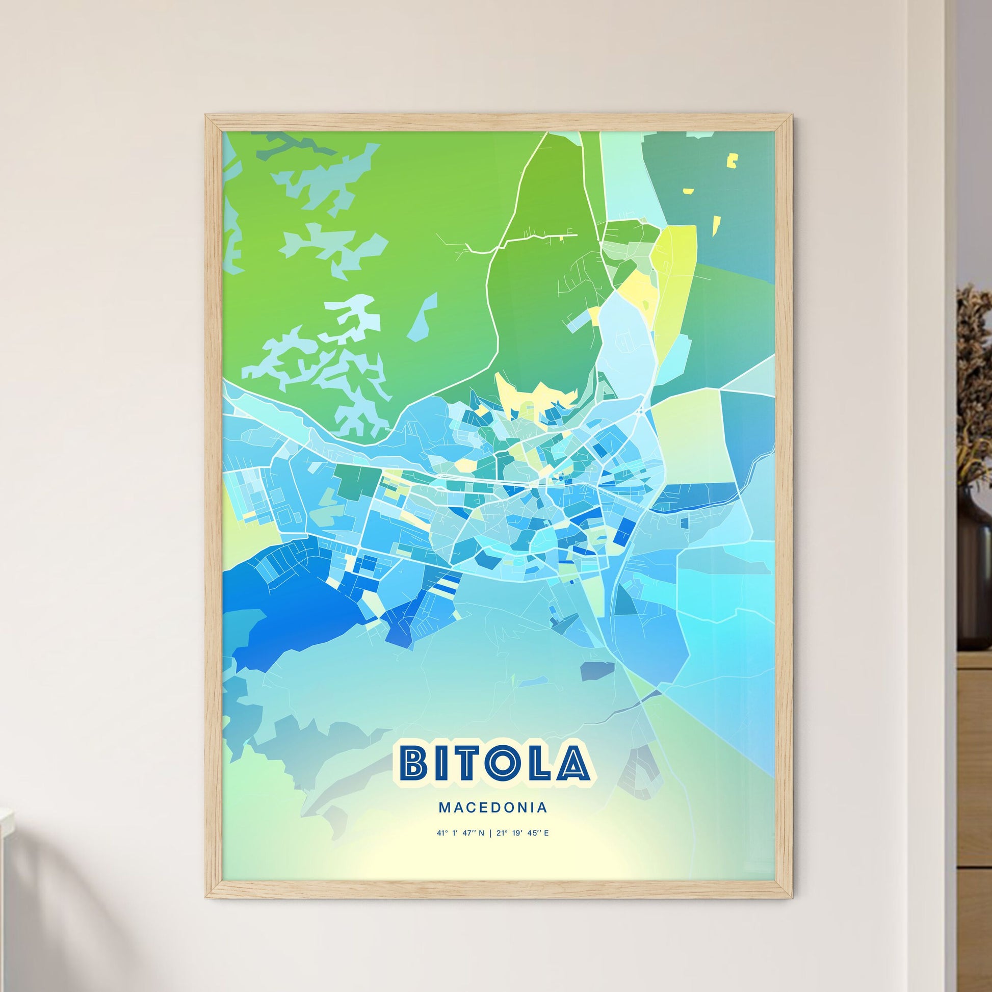 Colorful BITOLA NORTH MACEDONIA Fine Art Map Cool Blue