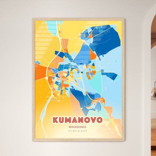 Colorful KUMANOVO NORTH MACEDONIA Fine Art Map Blue Orange