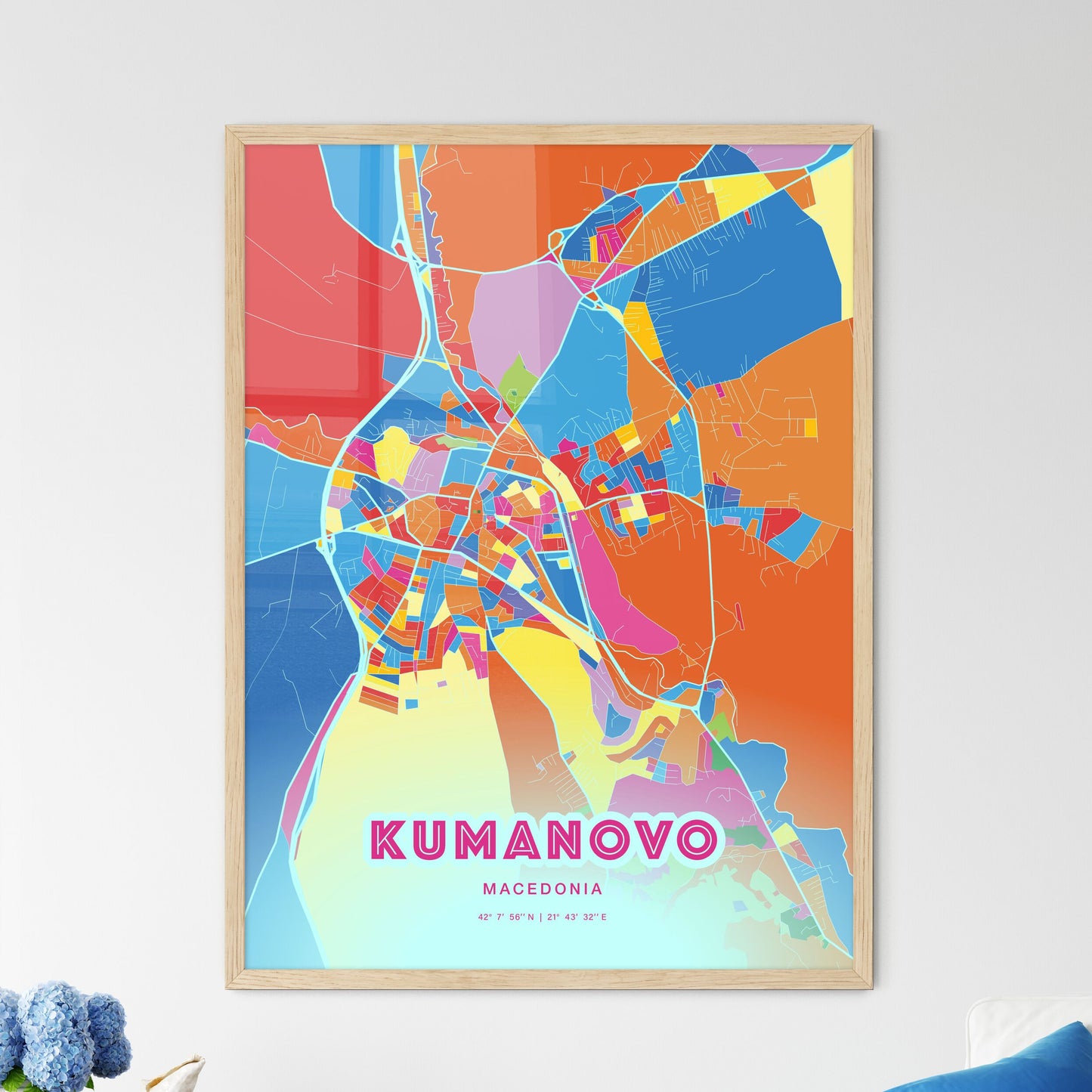Colorful KUMANOVO NORTH MACEDONIA Fine Art Map Crazy Colors