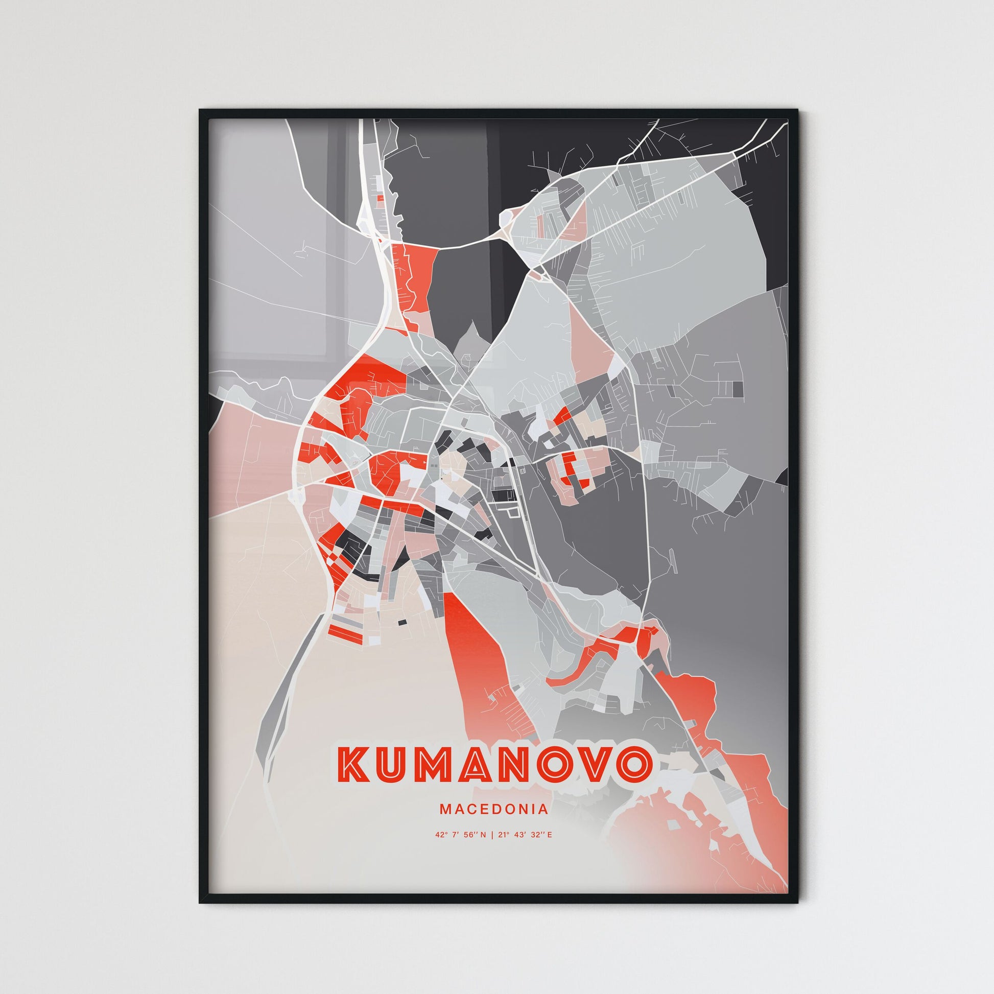 Colorful KUMANOVO NORTH MACEDONIA Fine Art Map Modern