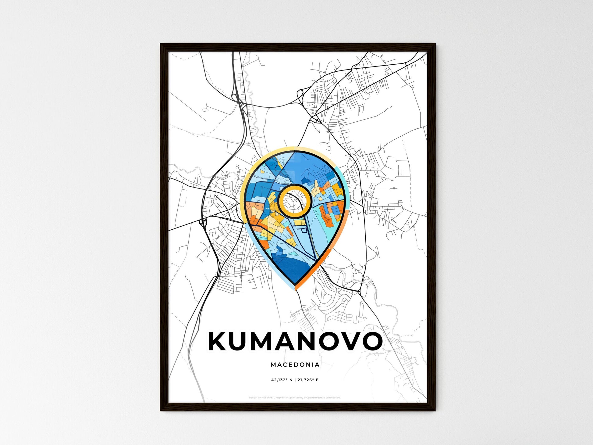 Kumanovo North Macedonia wedding art map with pointer icon