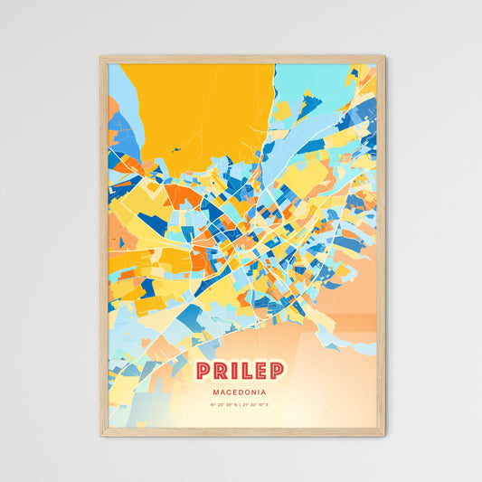 Colorful PRILEP NORTH MACEDONIA Fine Art Map Blue Orange