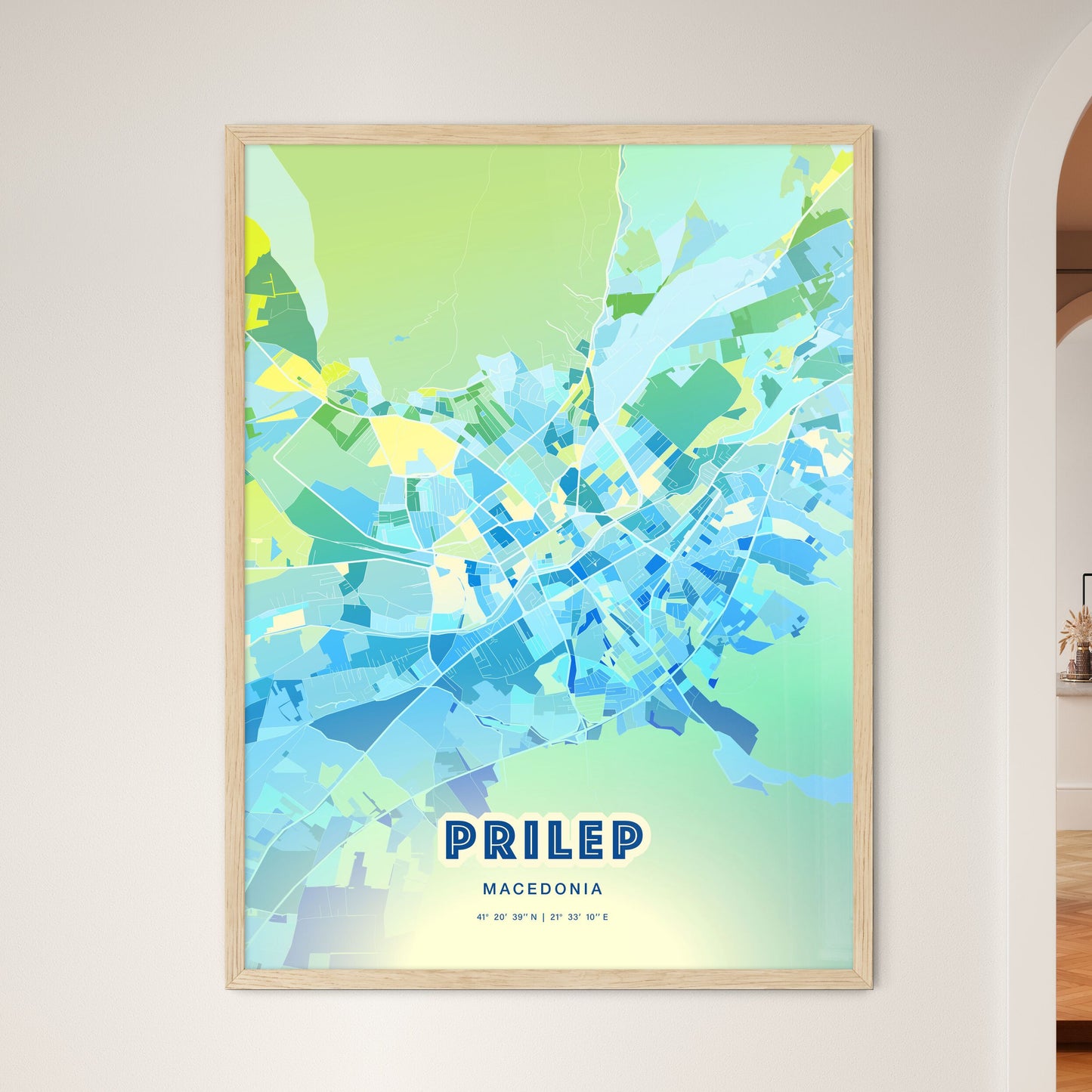 Colorful PRILEP NORTH MACEDONIA Fine Art Map Cool Blue