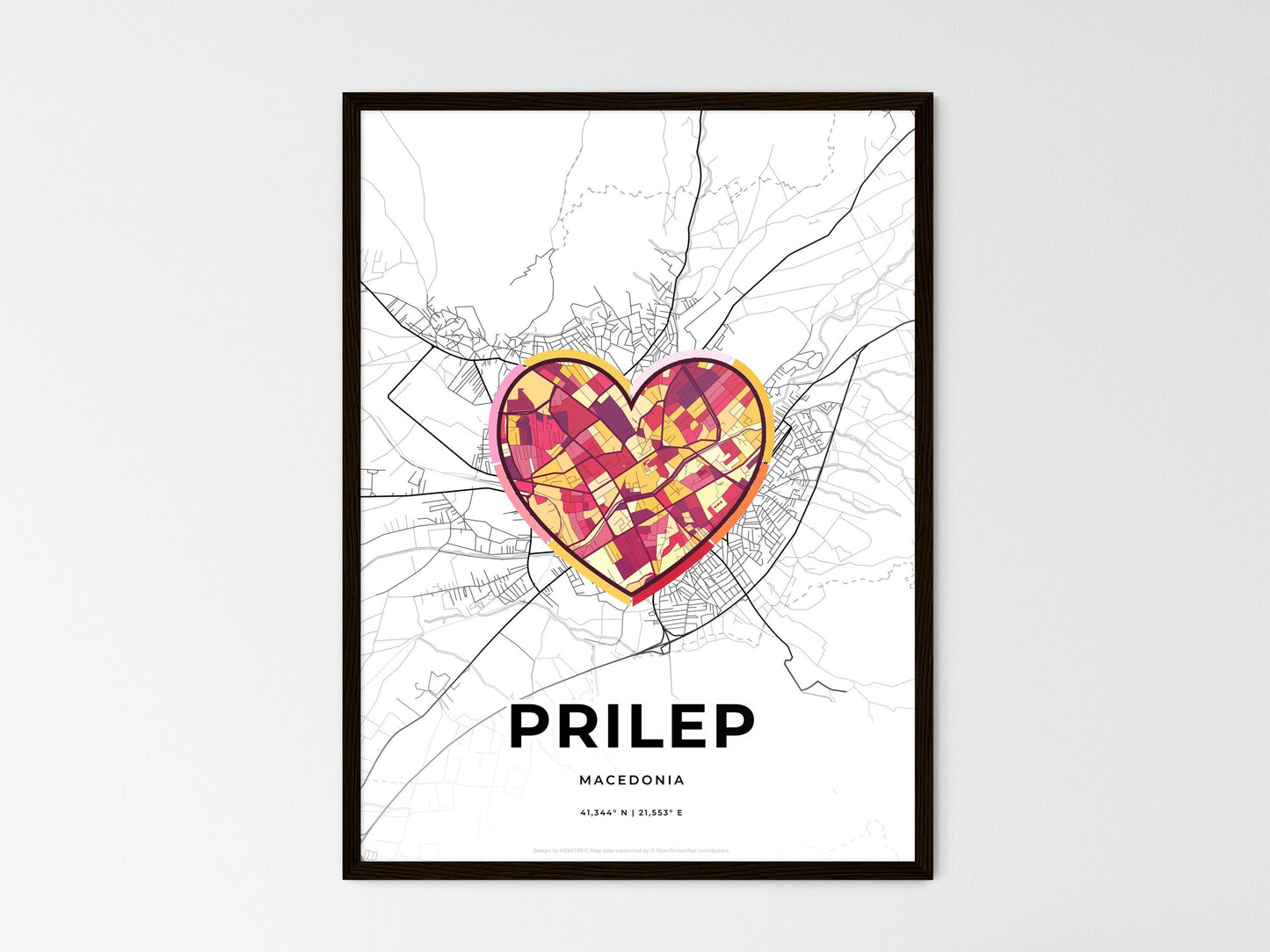 Prilep North Macedonia wedding art map with heart icon