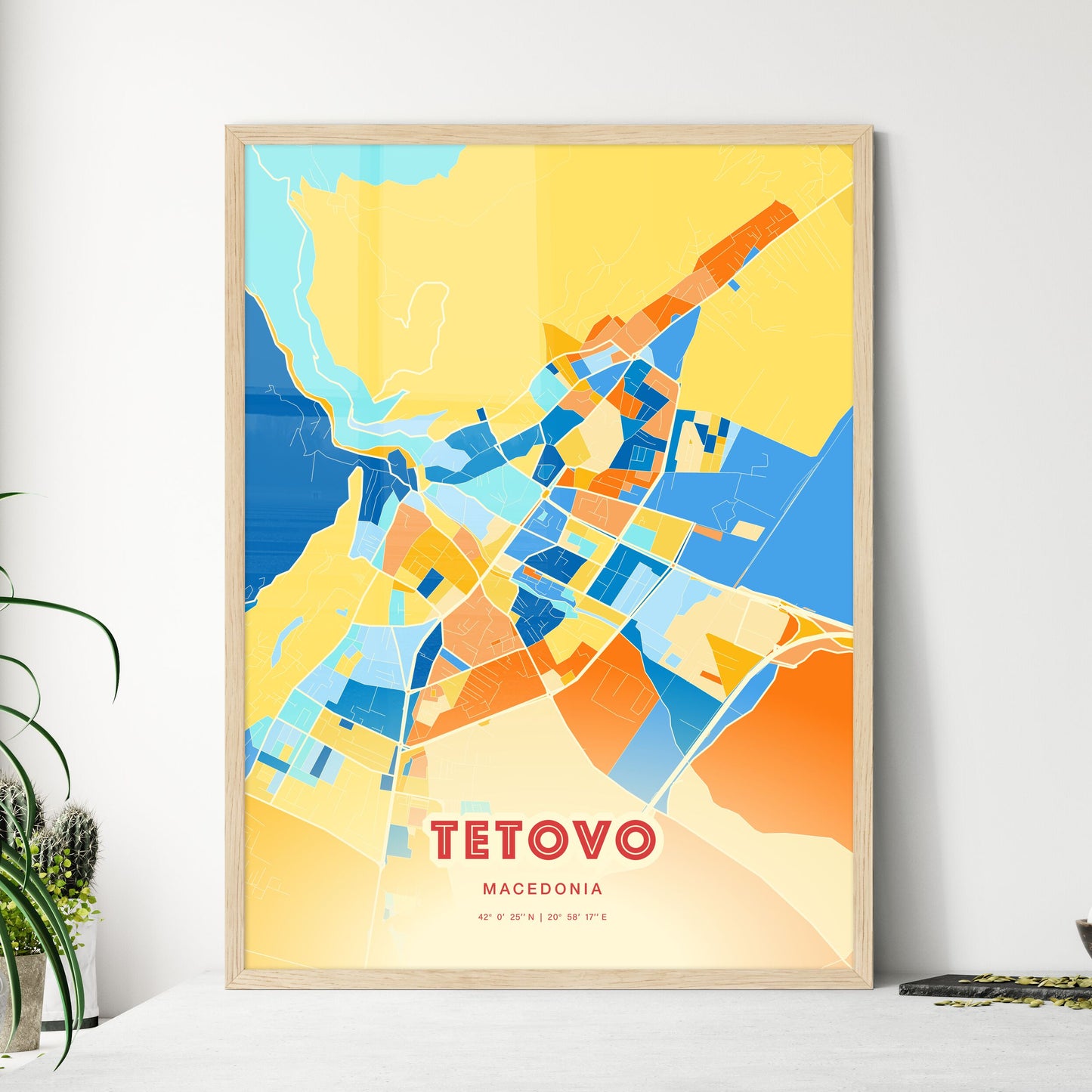 Colorful TETOVO NORTH MACEDONIA Fine Art Map Blue Orange