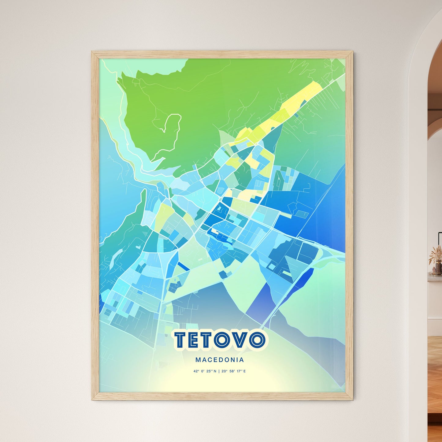 Colorful TETOVO NORTH MACEDONIA Fine Art Map Cool Blue