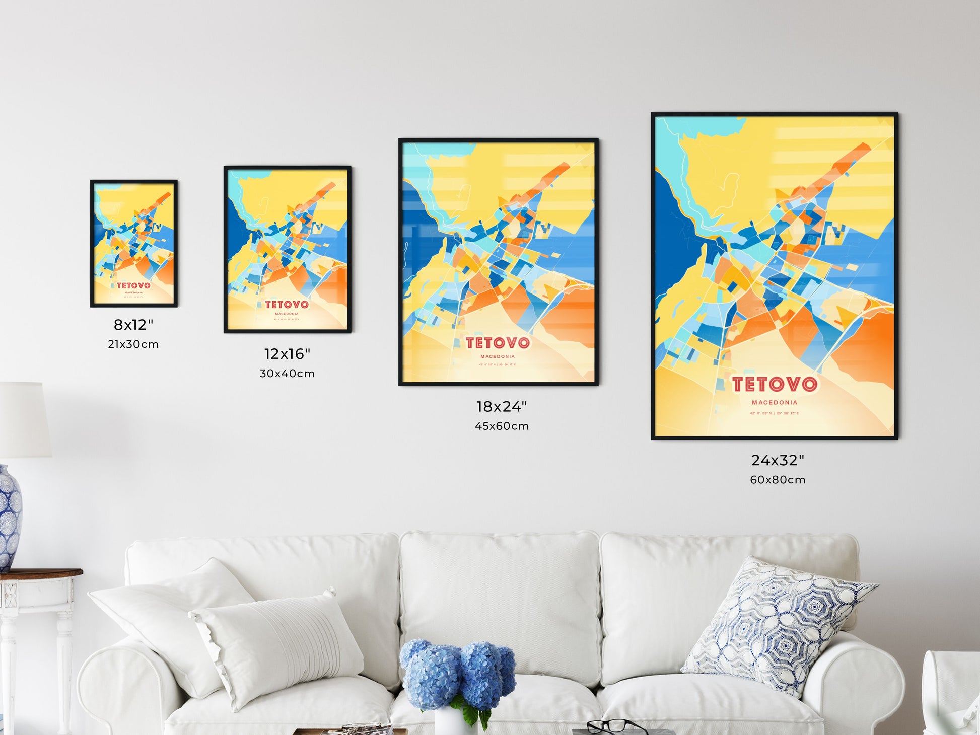 Colorful TETOVO NORTH MACEDONIA Fine Art Map Blue Orange