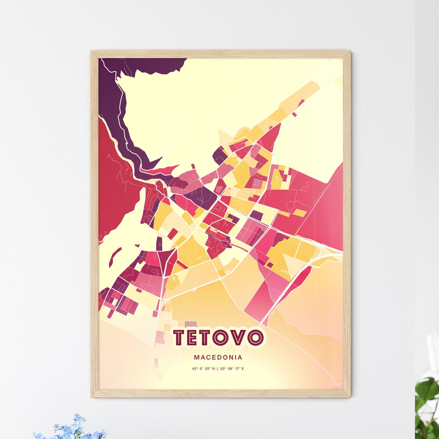 Colorful TETOVO NORTH MACEDONIA Fine Art Map Hot Red