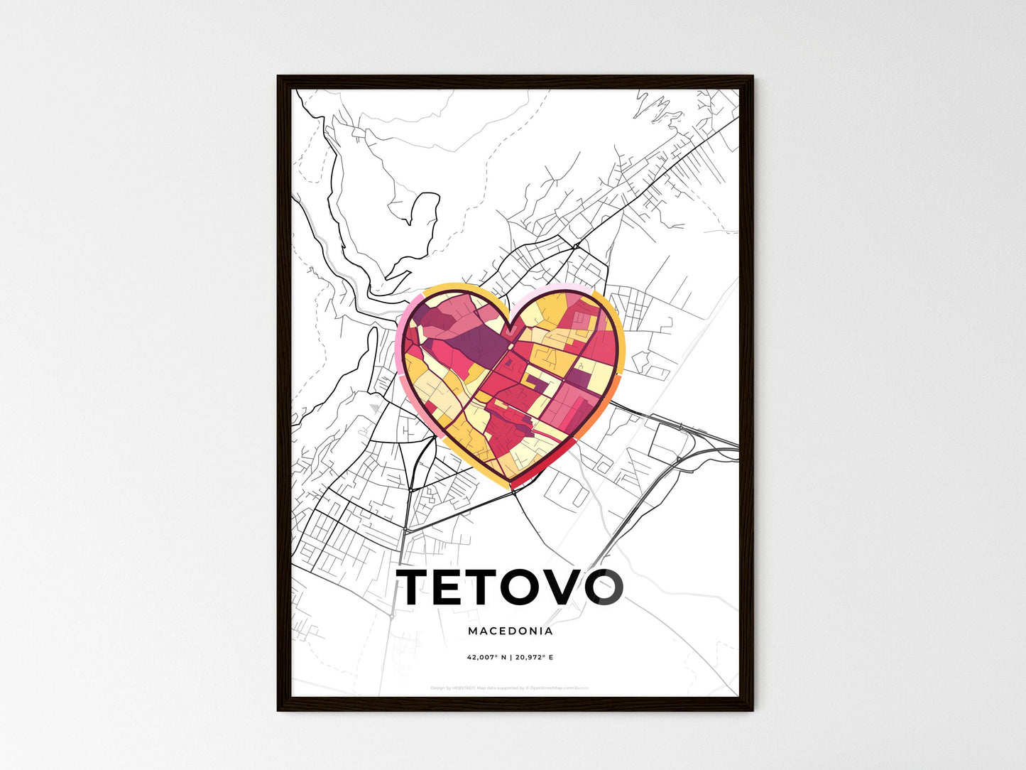 Tetovo North Macedonia wedding art map with heart icon