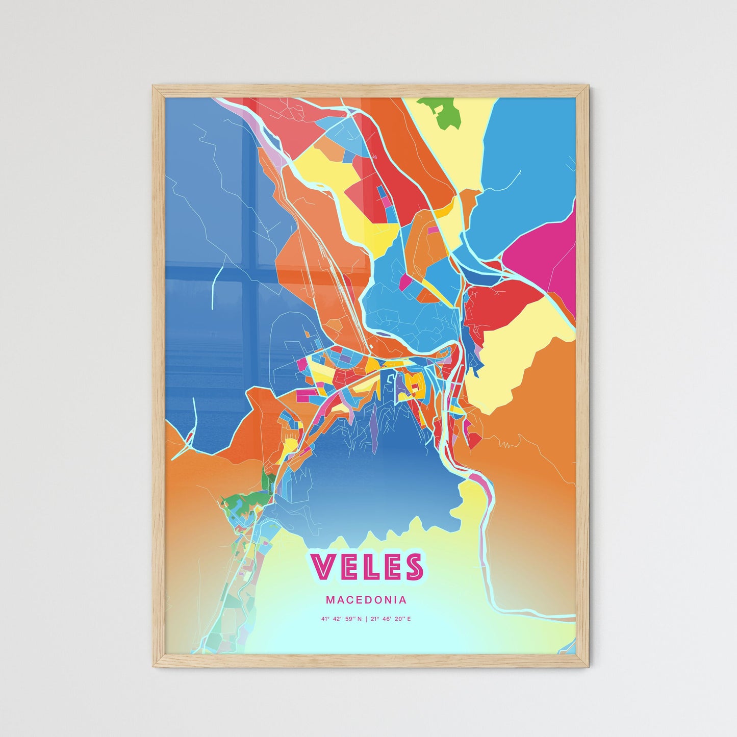 Colorful VELES NORTH MACEDONIA Fine Art Map Crazy Colors