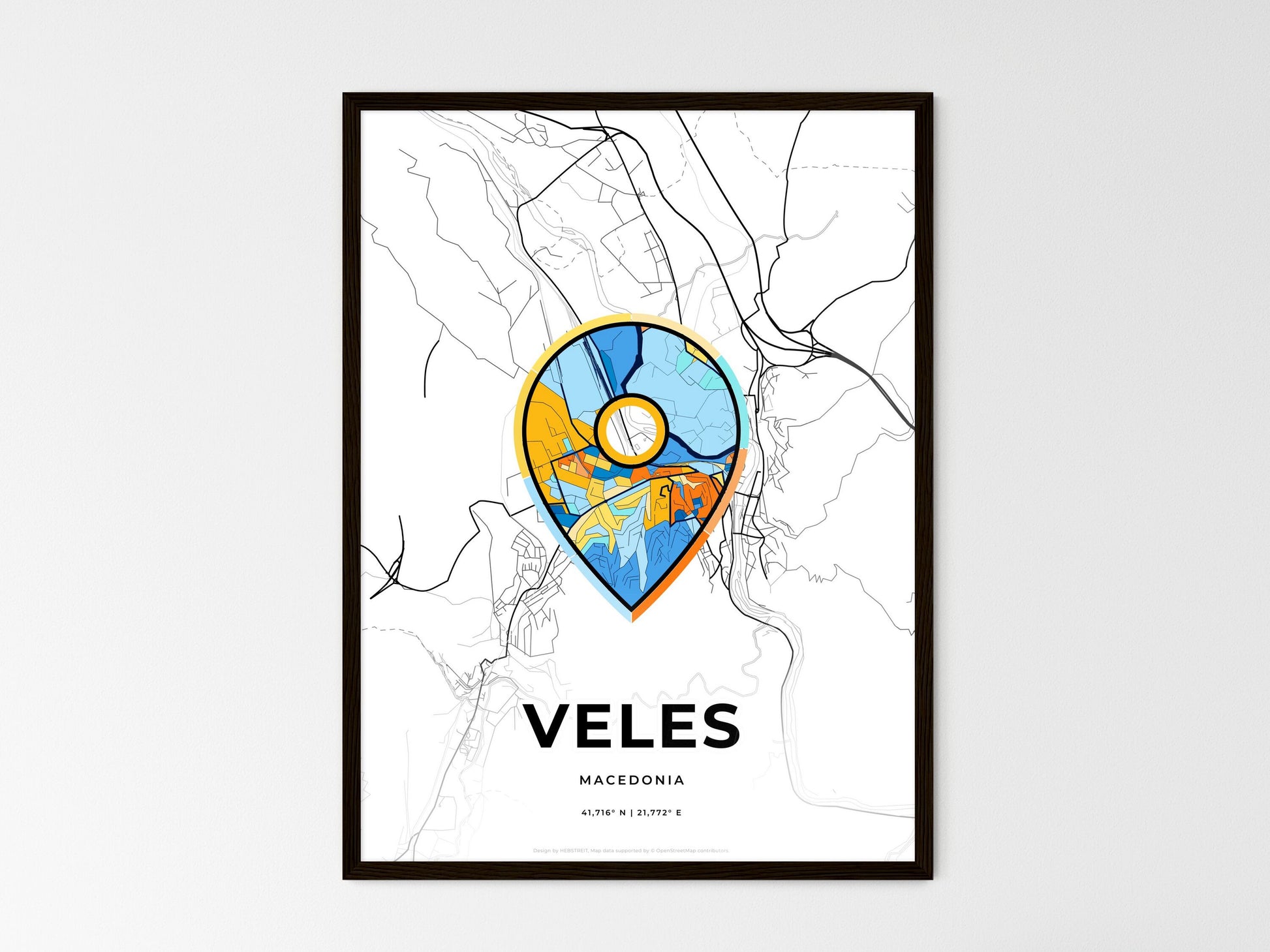 Veles North Macedonia wedding art map with pointer icon