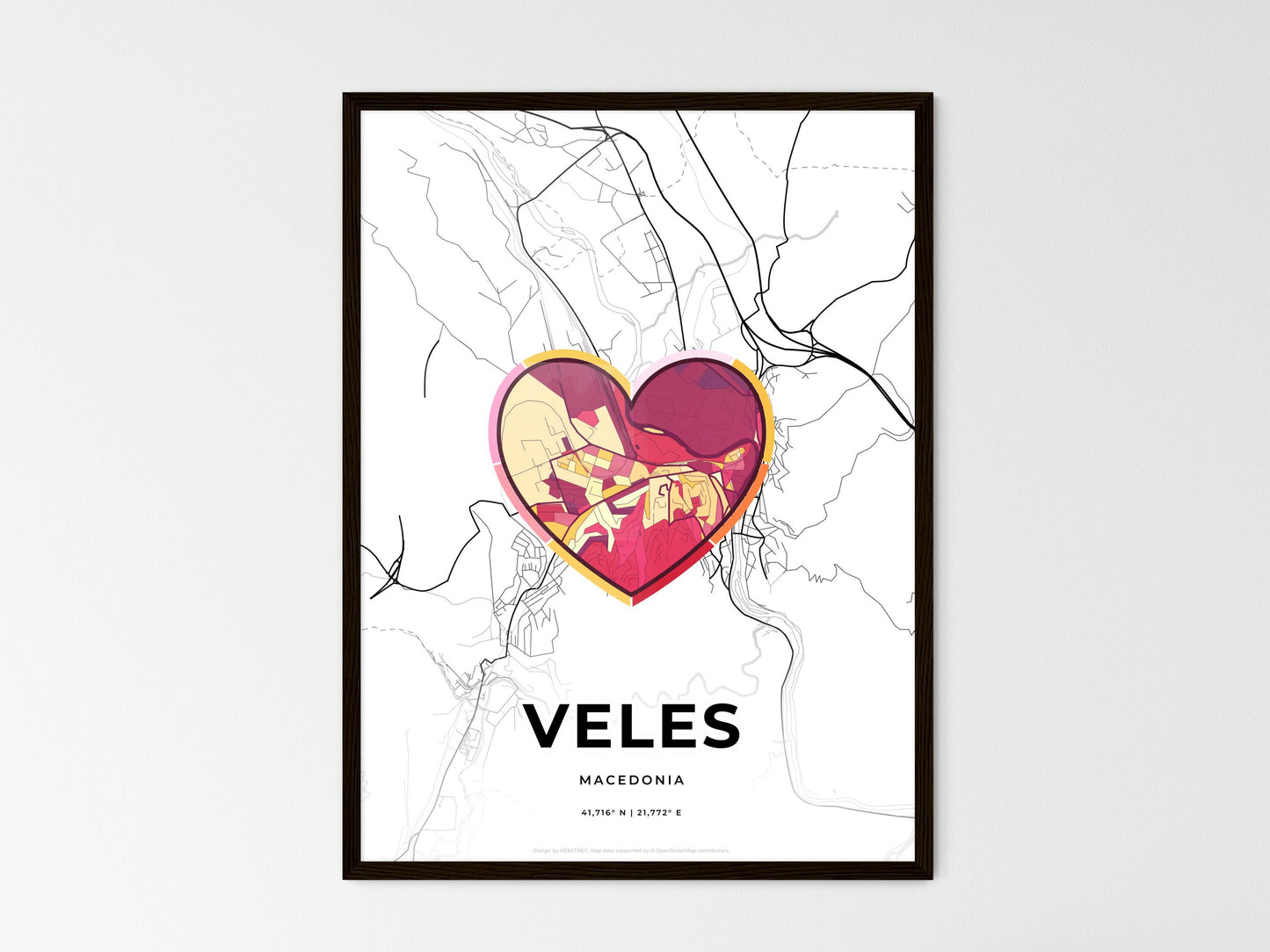 Veles North Macedonia wedding art map with heart icon