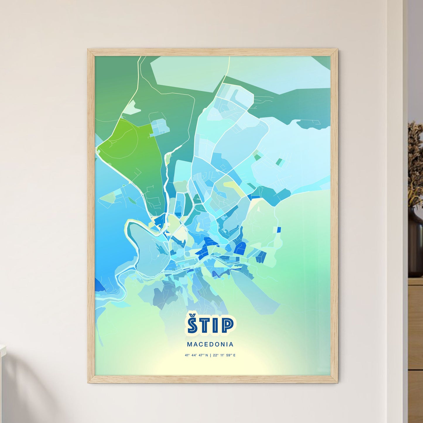 Colorful ŠTIP NORTH MACEDONIA Fine Art Map Cool Blue