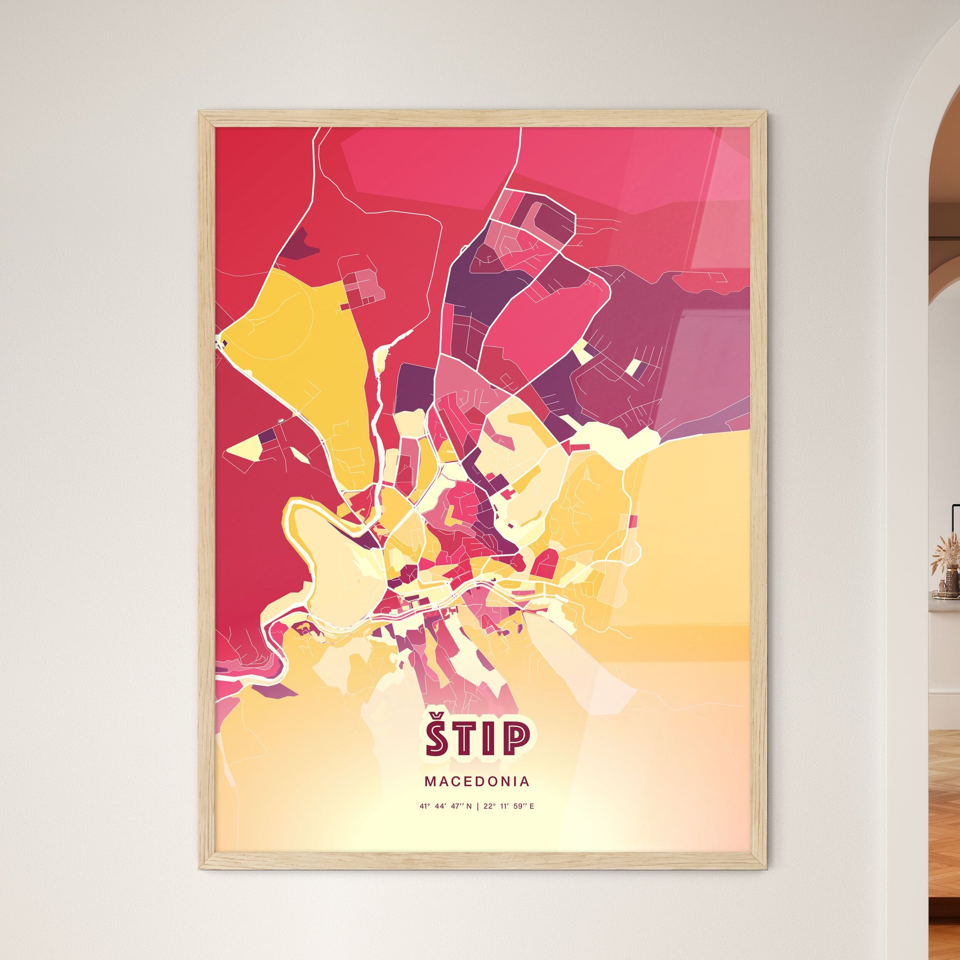 Colorful ŠTIP NORTH MACEDONIA Fine Art Map Hot Red