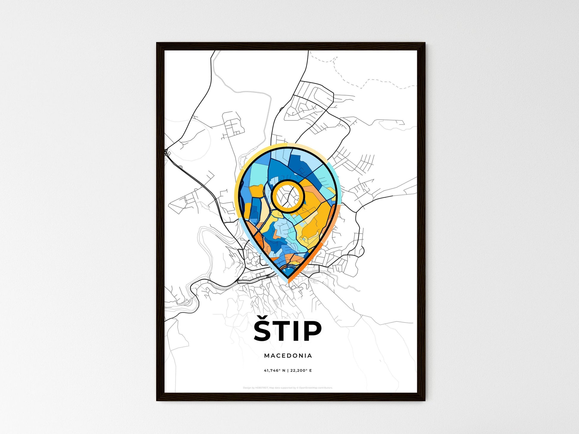 Štip North Macedonia wedding art map with pointer icon