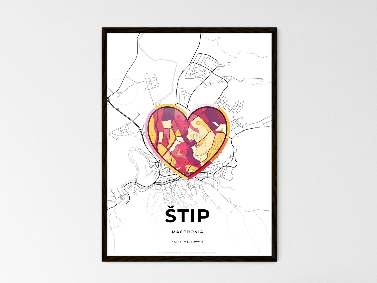 Štip North Macedonia wedding art map with heart icon
