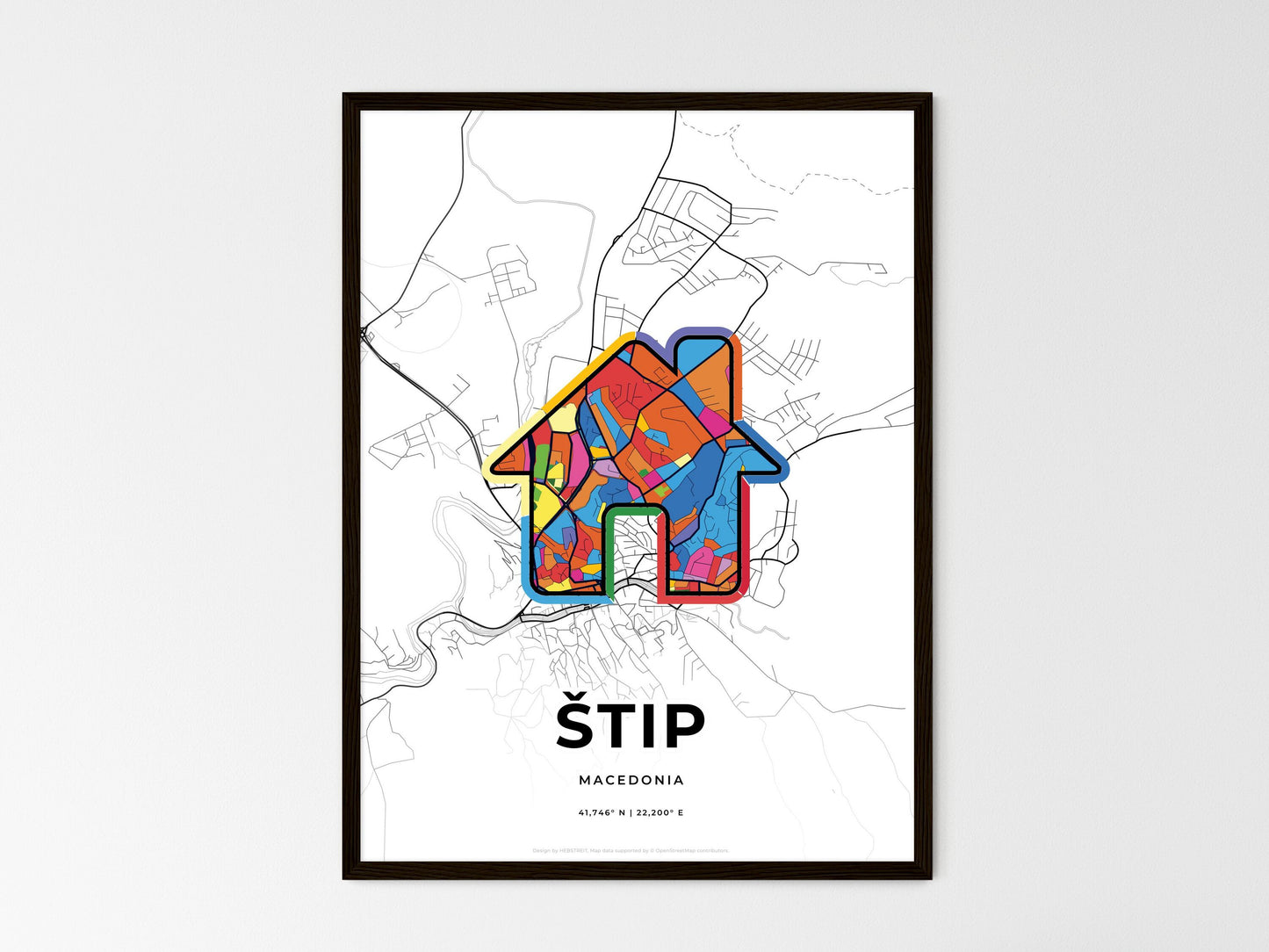 Štip North Macedonia wedding art map with home icon