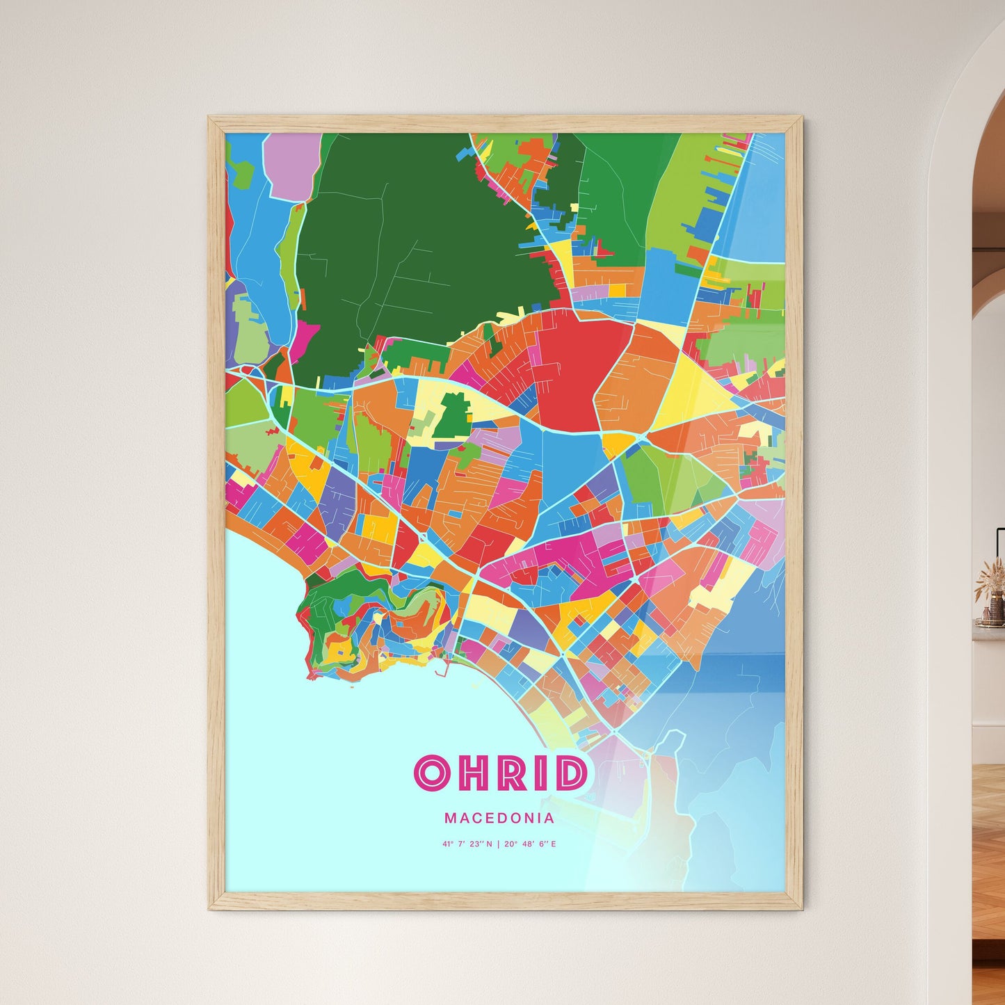 Colorful OHRID NORTH MACEDONIA Fine Art Map Crazy Colors