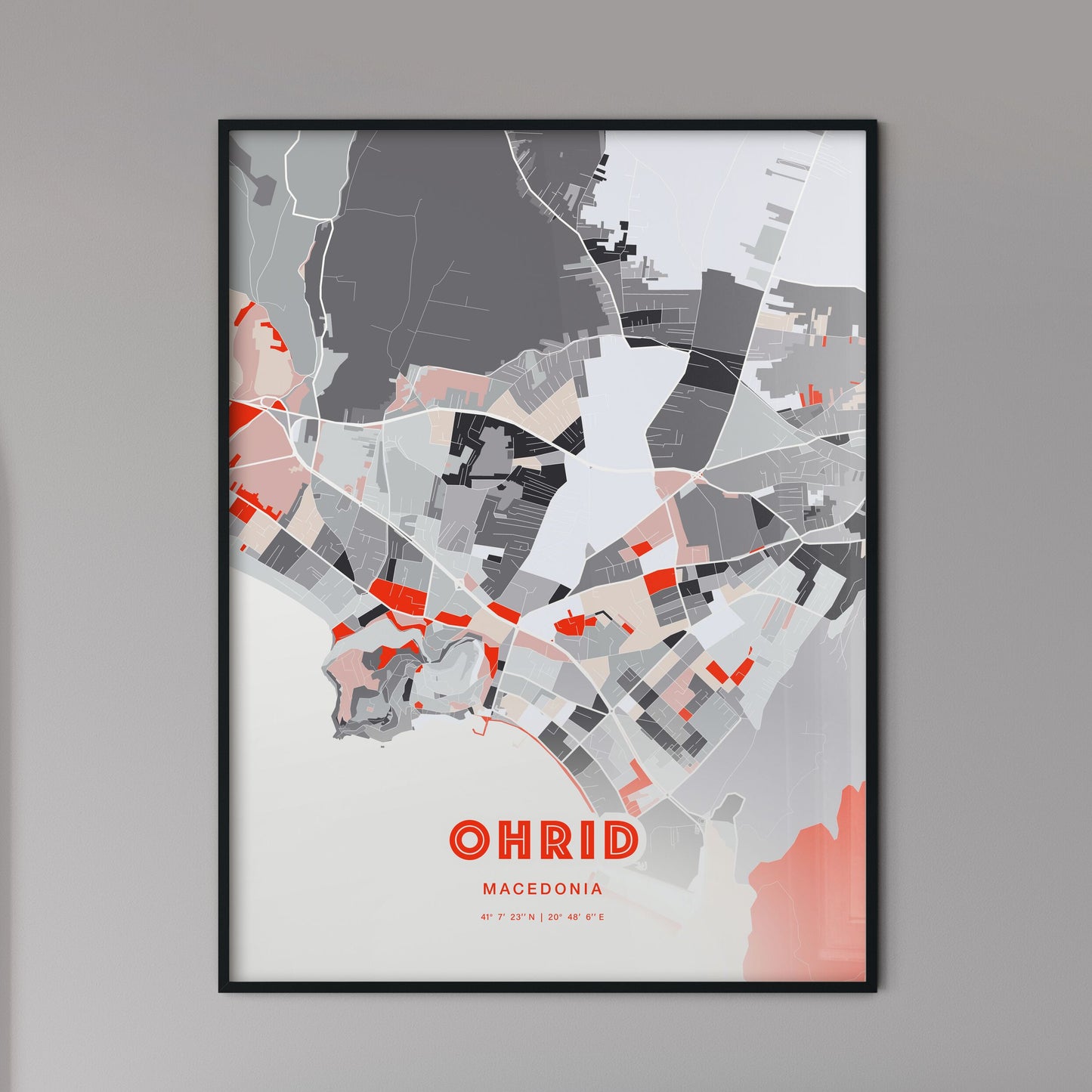 Colorful OHRID NORTH MACEDONIA Fine Art Map Modern