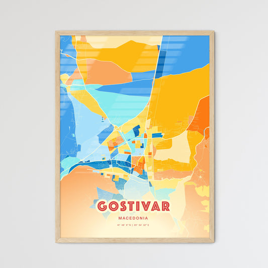 Colorful GOSTIVAR NORTH MACEDONIA Fine Art Map Blue Orange