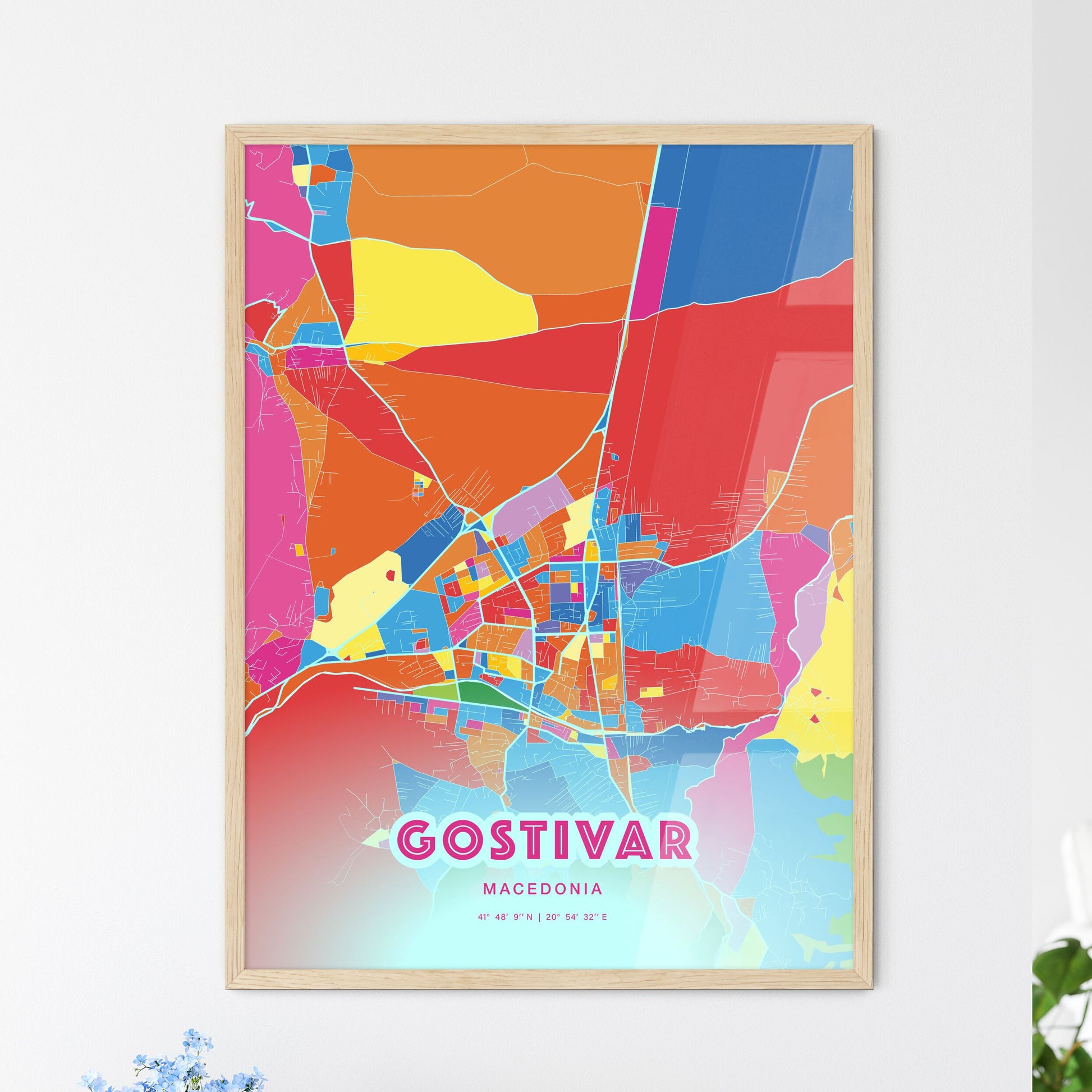 Colorful GOSTIVAR NORTH MACEDONIA Fine Art Map Crazy Colors