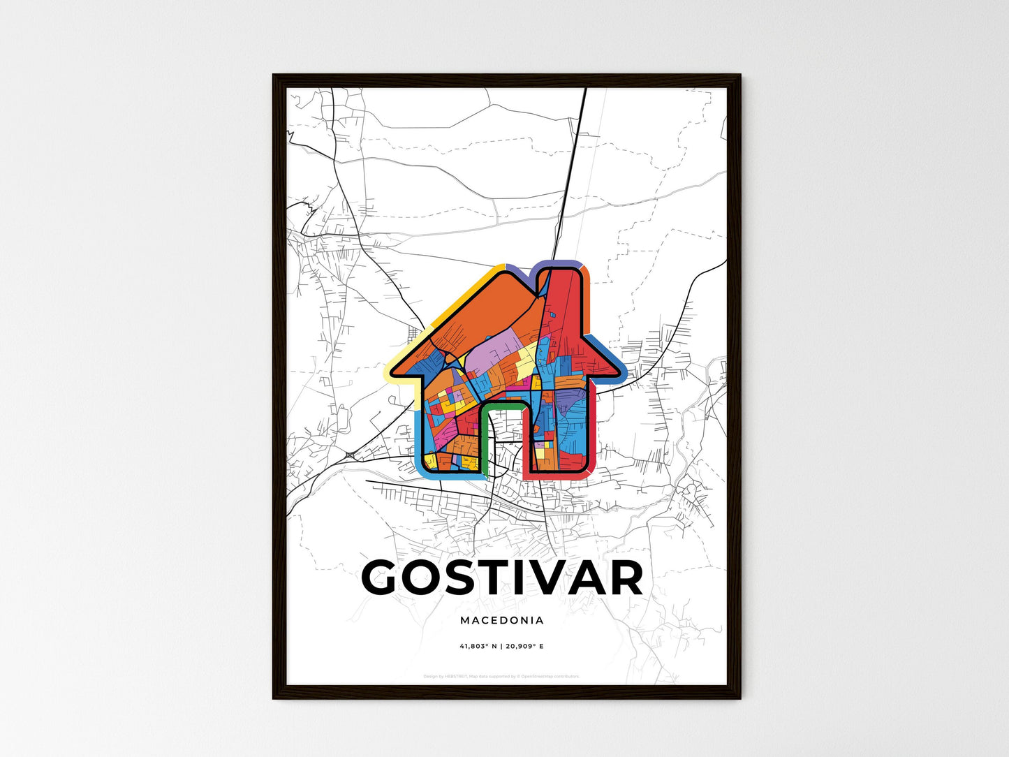 Gostivar North Macedonia wedding art map with home icon