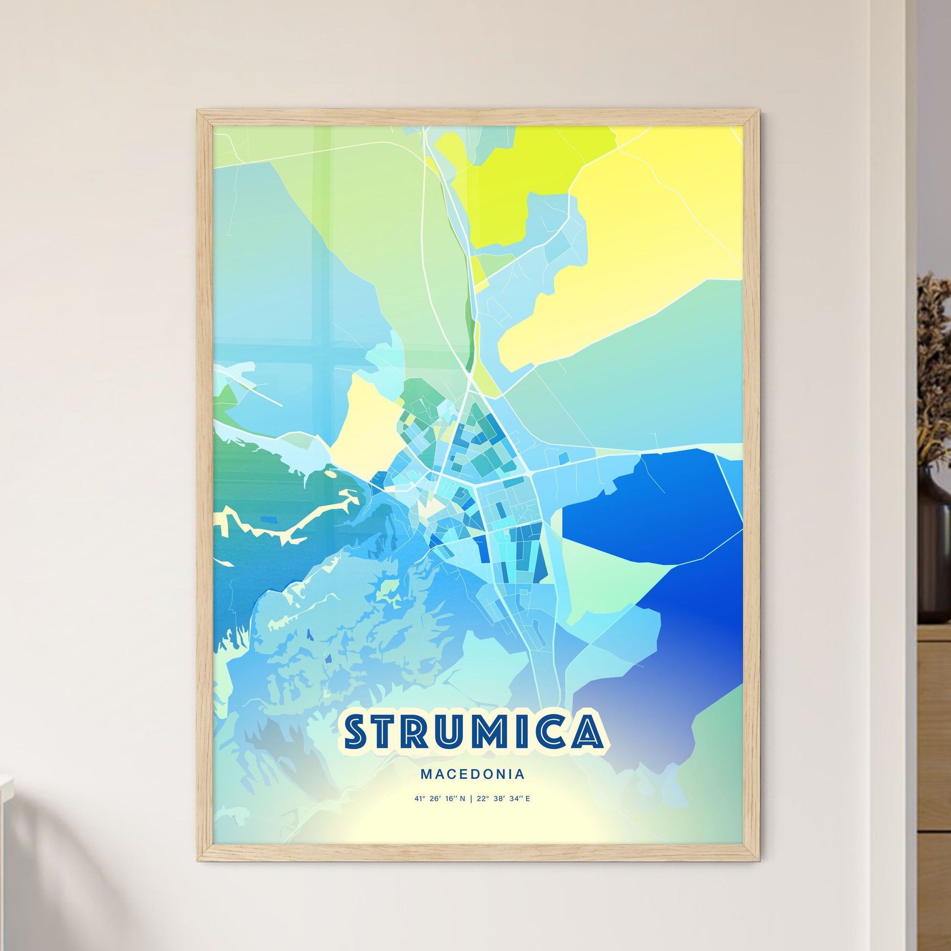 Colorful STRUMICA NORTH MACEDONIA Fine Art Map Cool Blue