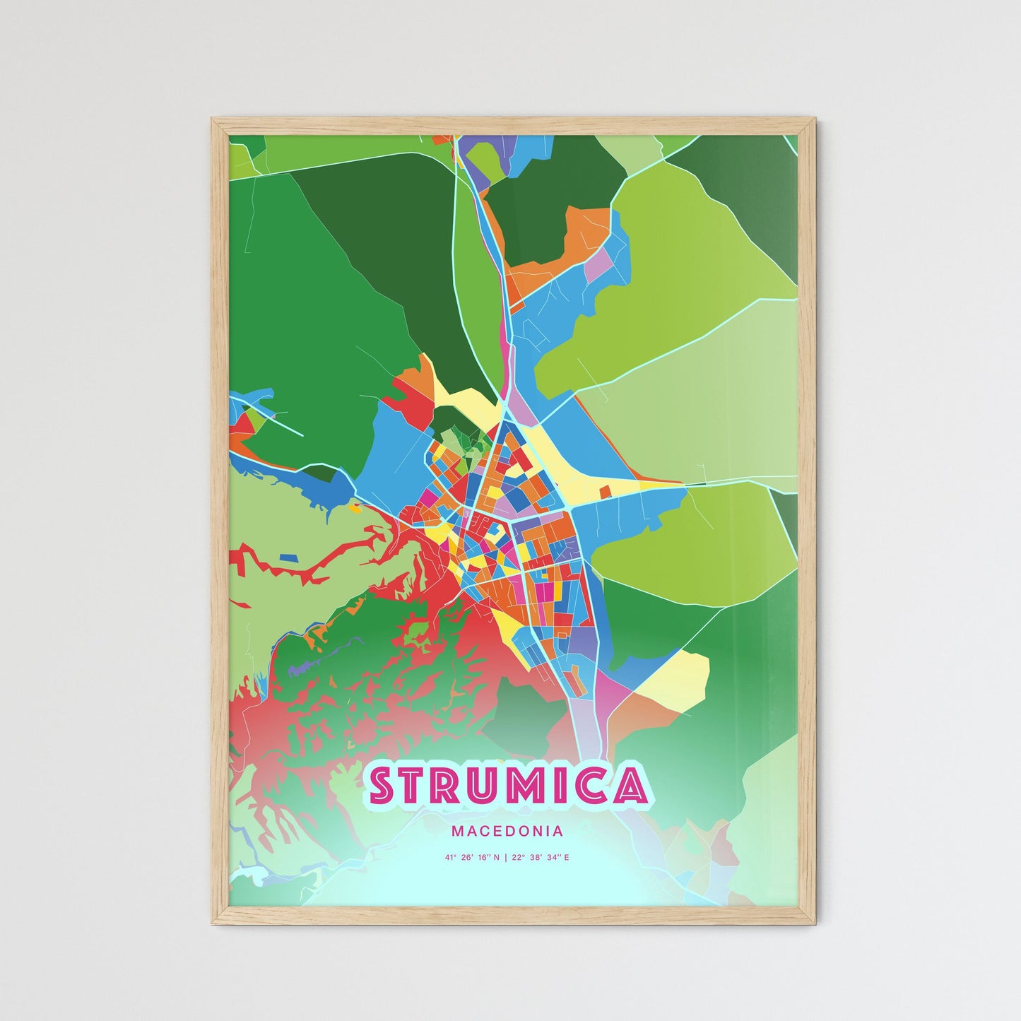 Colorful STRUMICA NORTH MACEDONIA Fine Art Map Crazy Colors